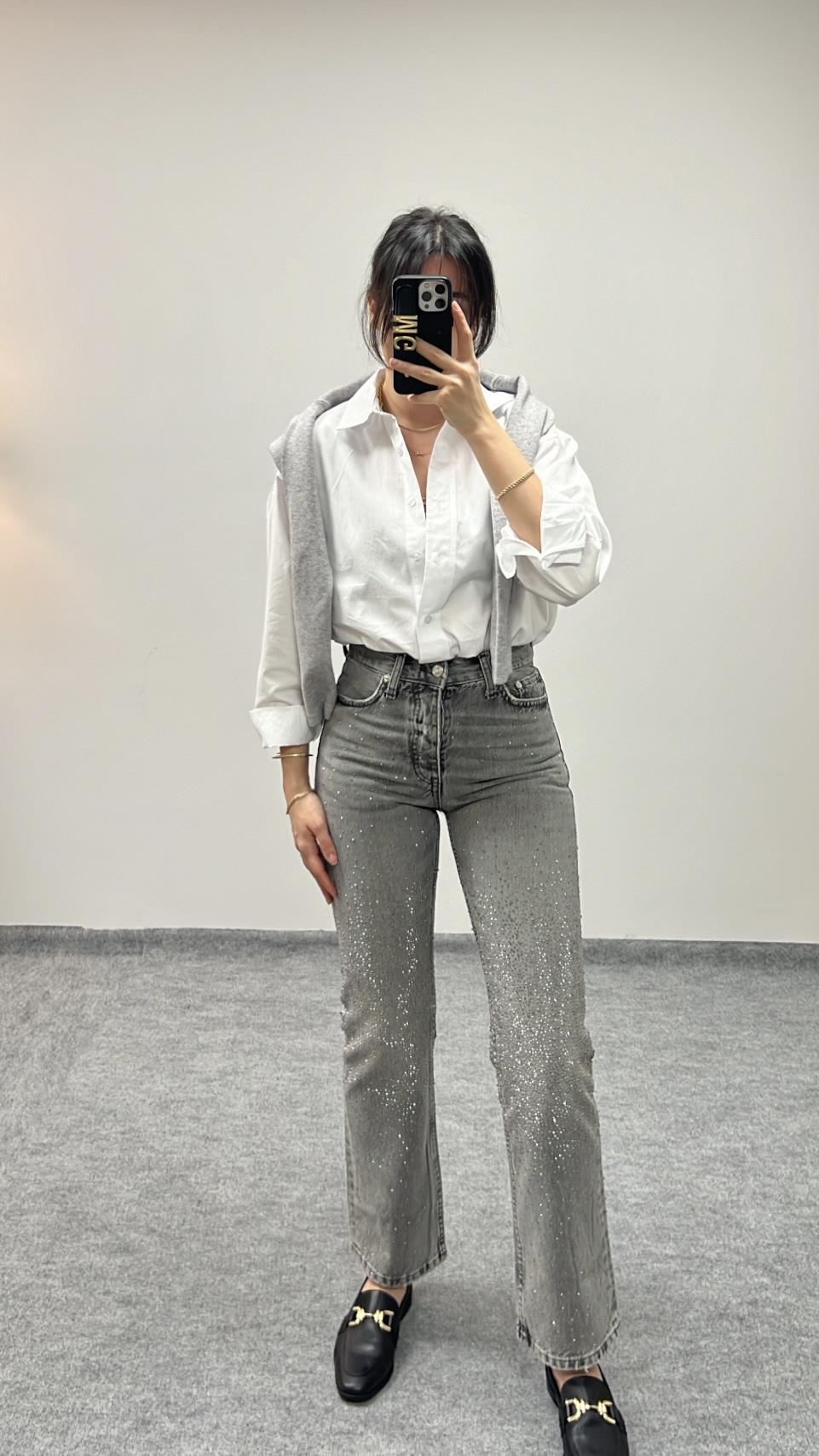 MARKA GRİ TAŞLI STRAIGHT JEAN