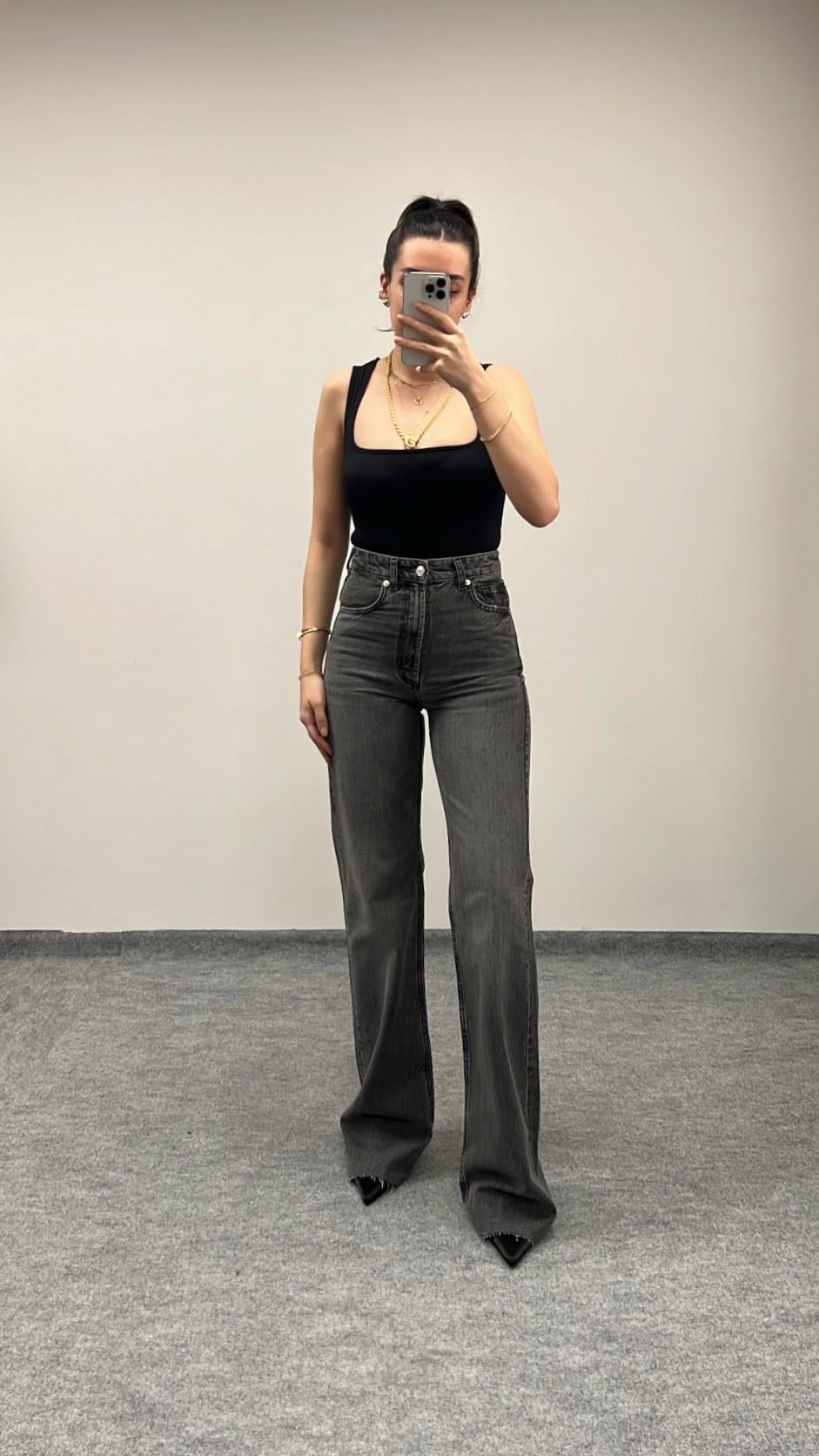 MARKA GRİ WİDE LEG JEAN