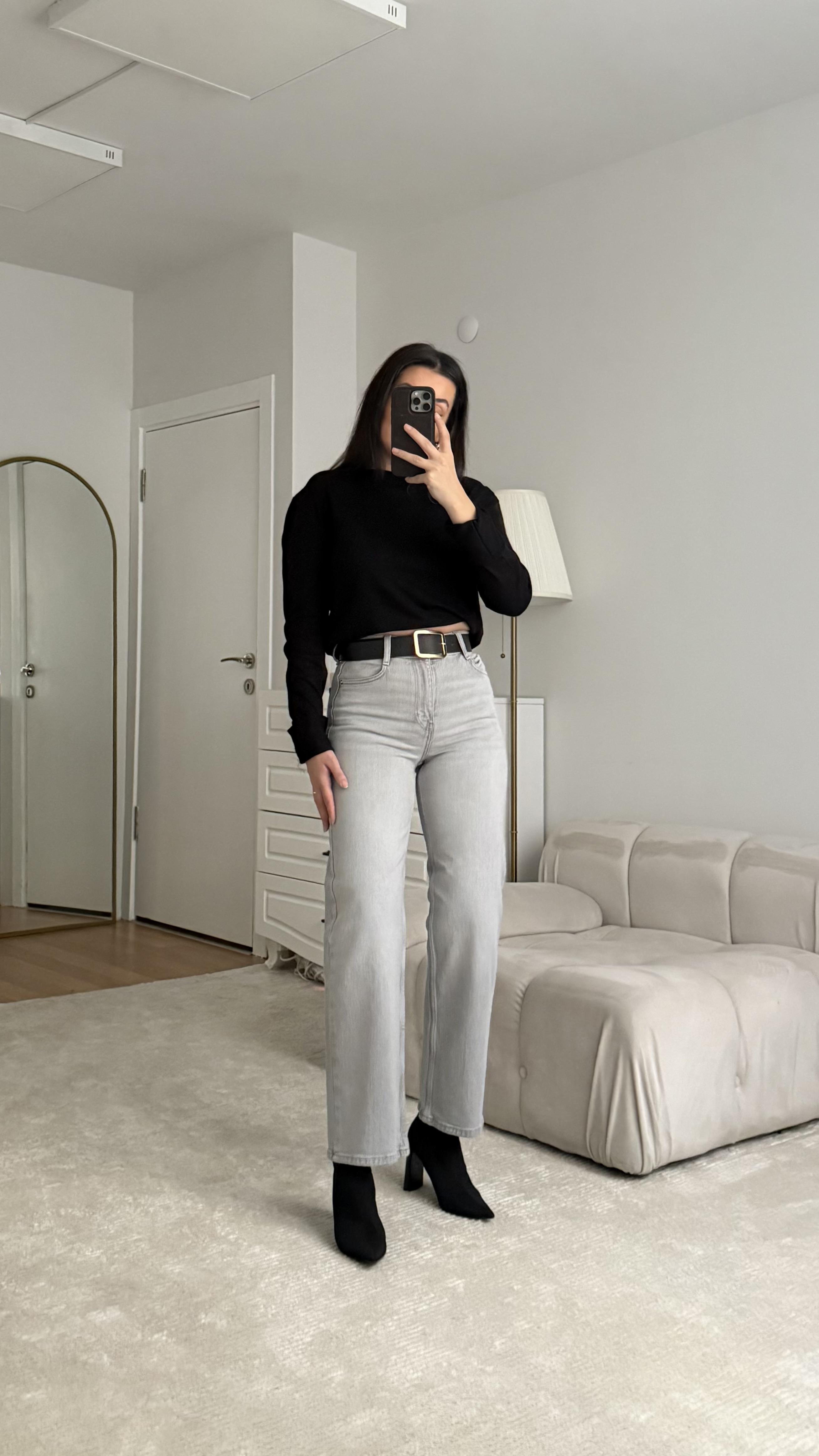 Marka Gri Yüksek Bel Wide Leg Jean