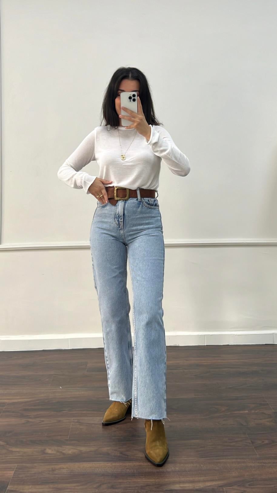 Marka Indigo Yüksek Bel Straigjt Fıt Jean 