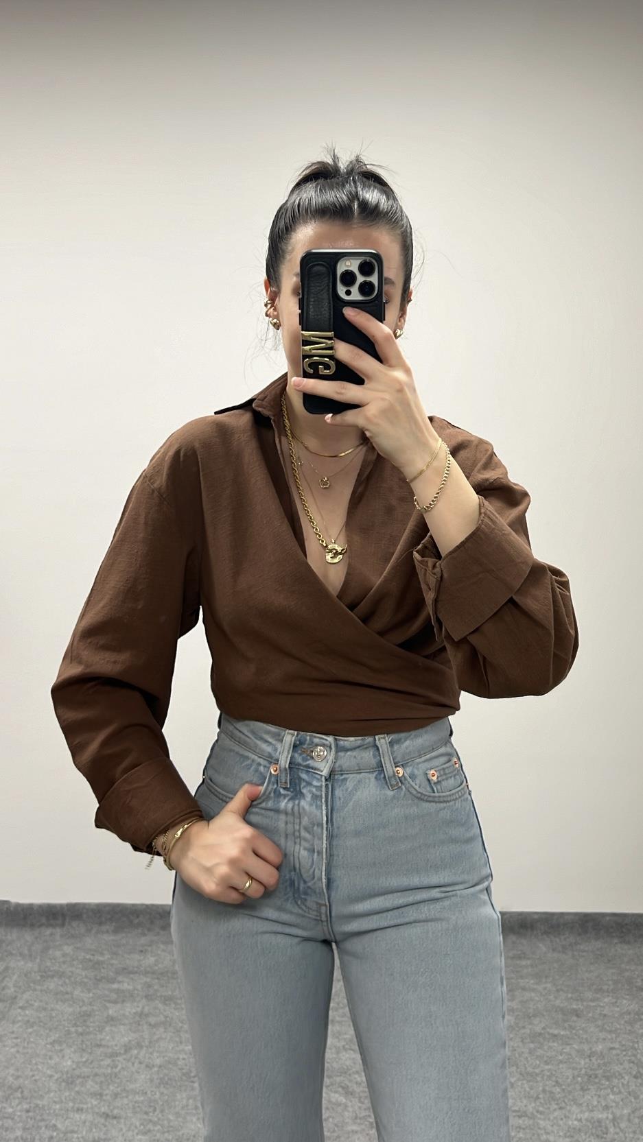 MARKA KAHVE KETEN GÖMLEK