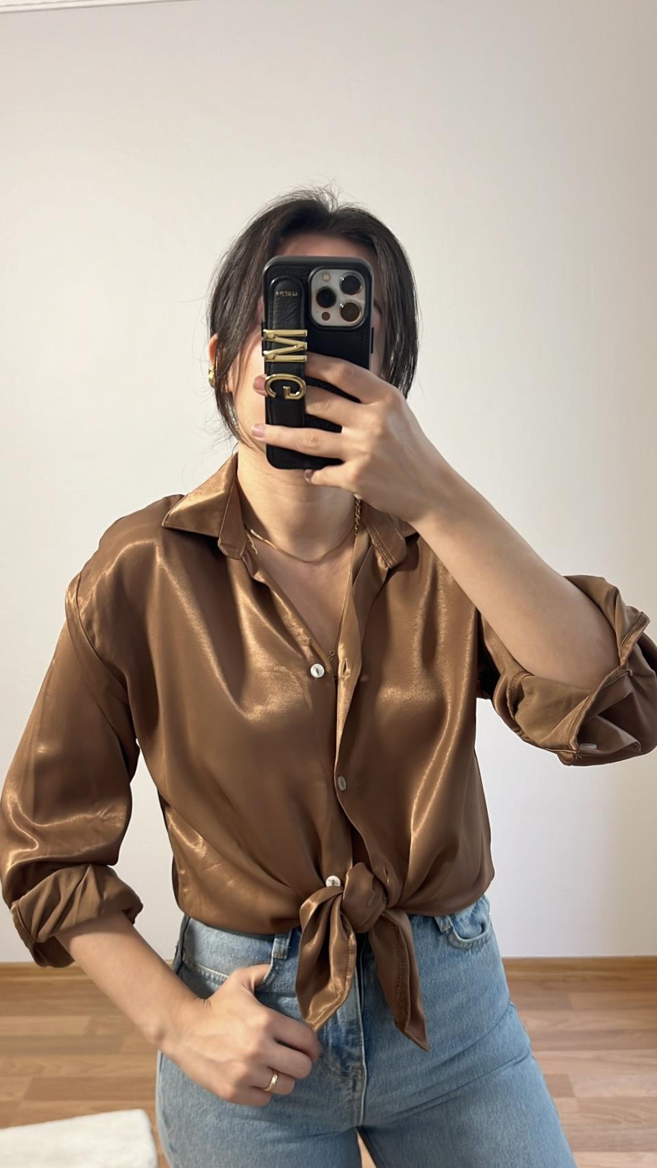 MARKA KAHVE SATEN GÖMLEK