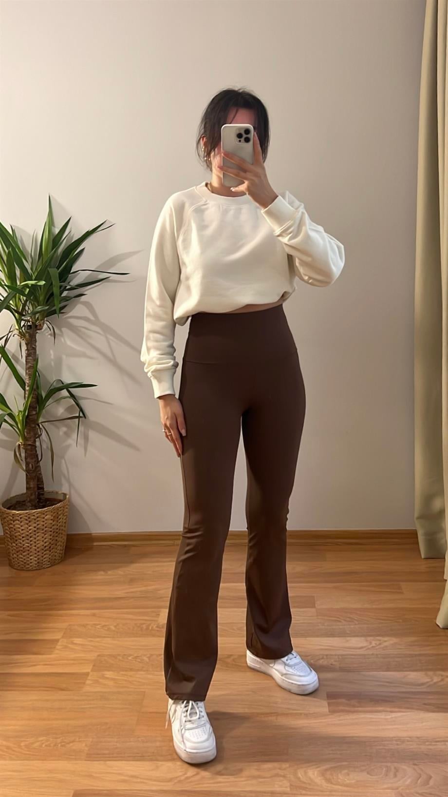 MARKA KAHVE YÜKSEK BEL FLARE TAYT