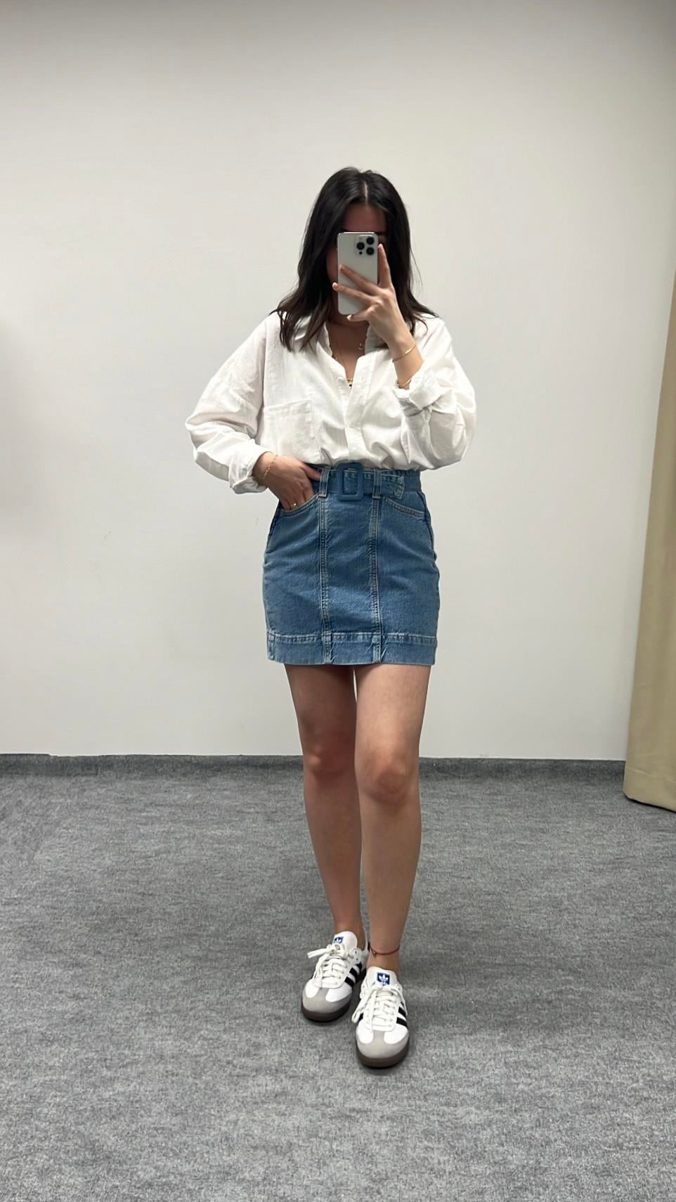 MARKA KEMER DETAY DENİM ETEK