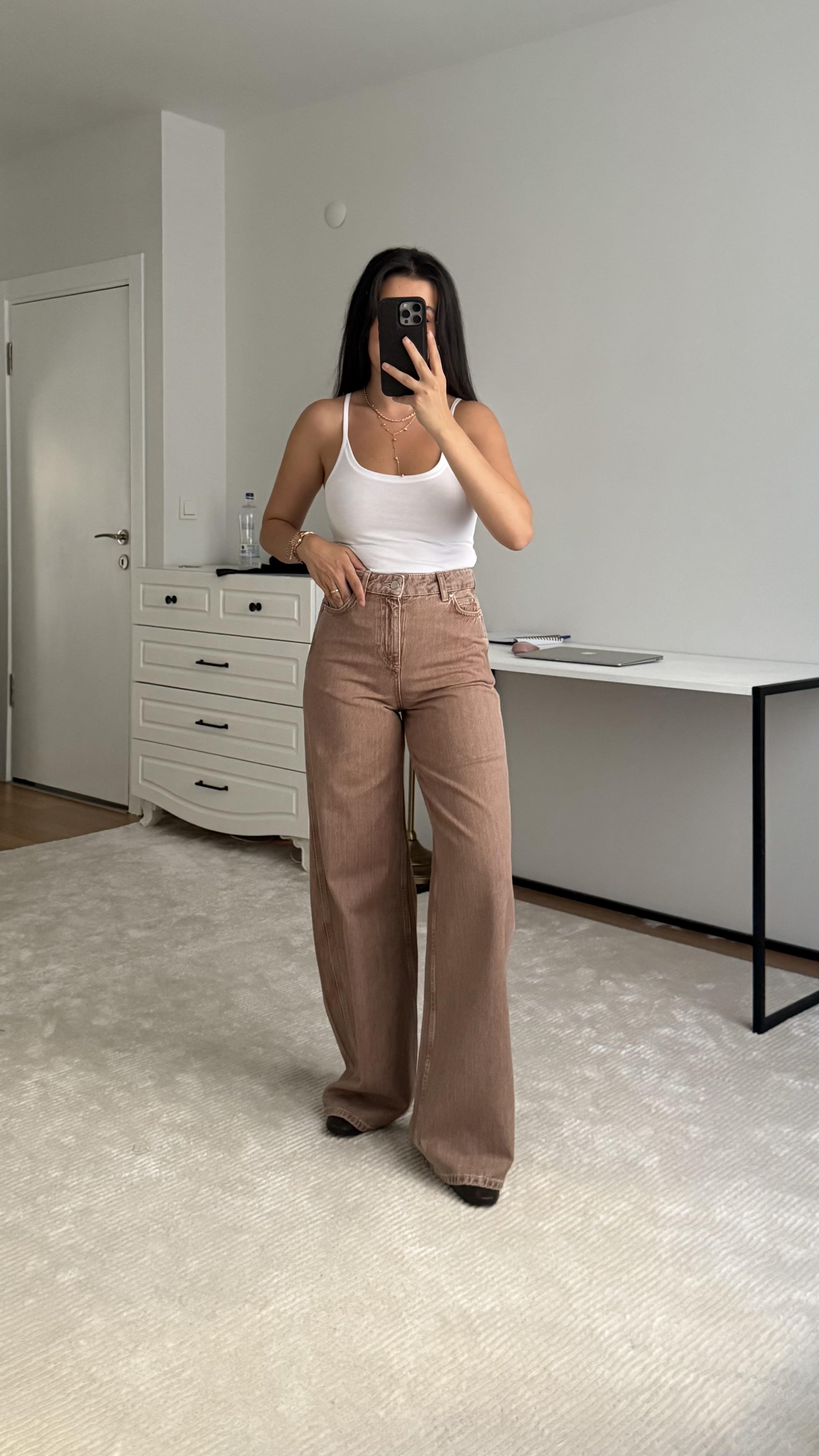 Marka Kızıl Kahve Wide Leg Jean