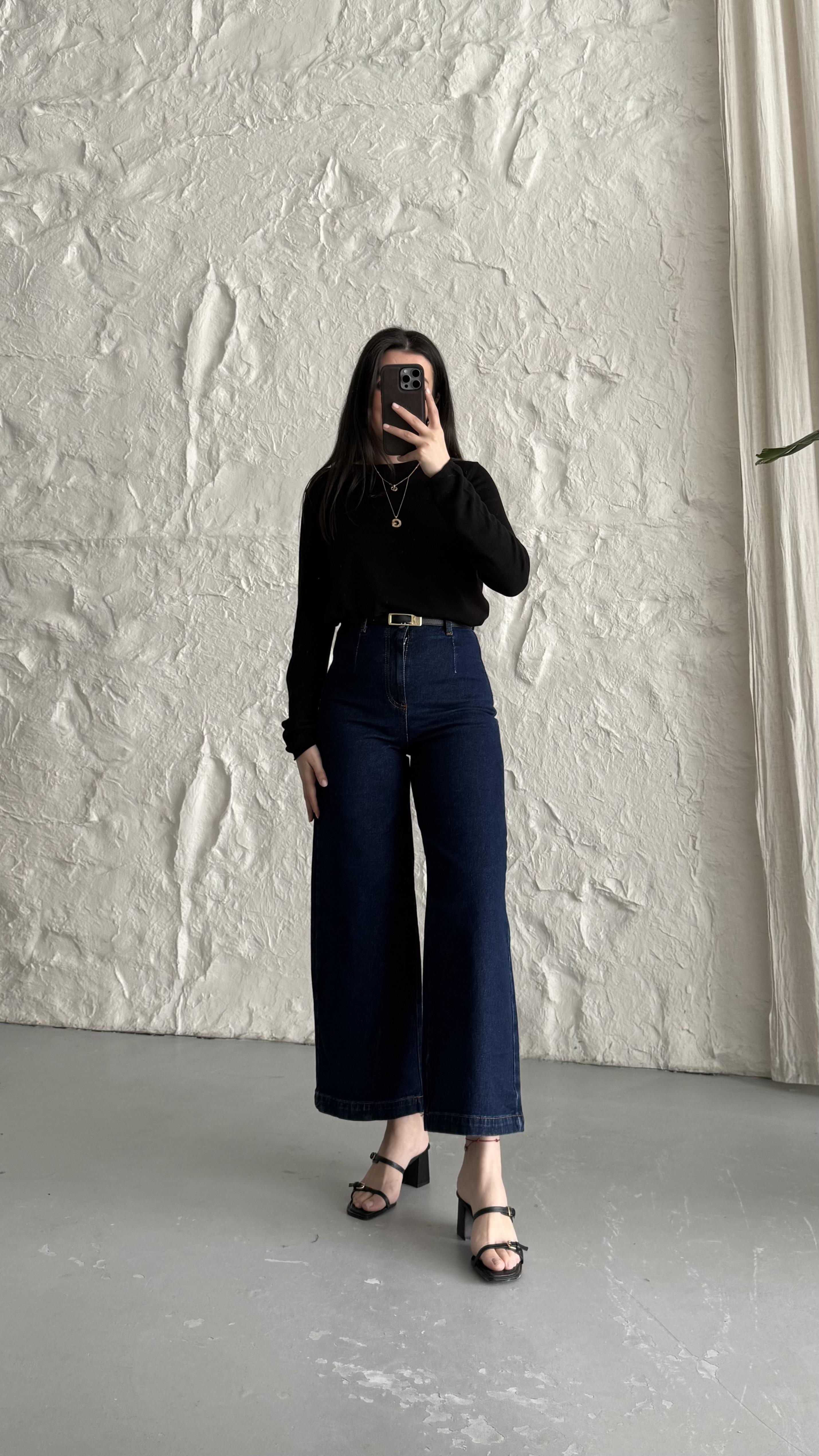 Marka Koyu Lacivert Crop Wide Leg