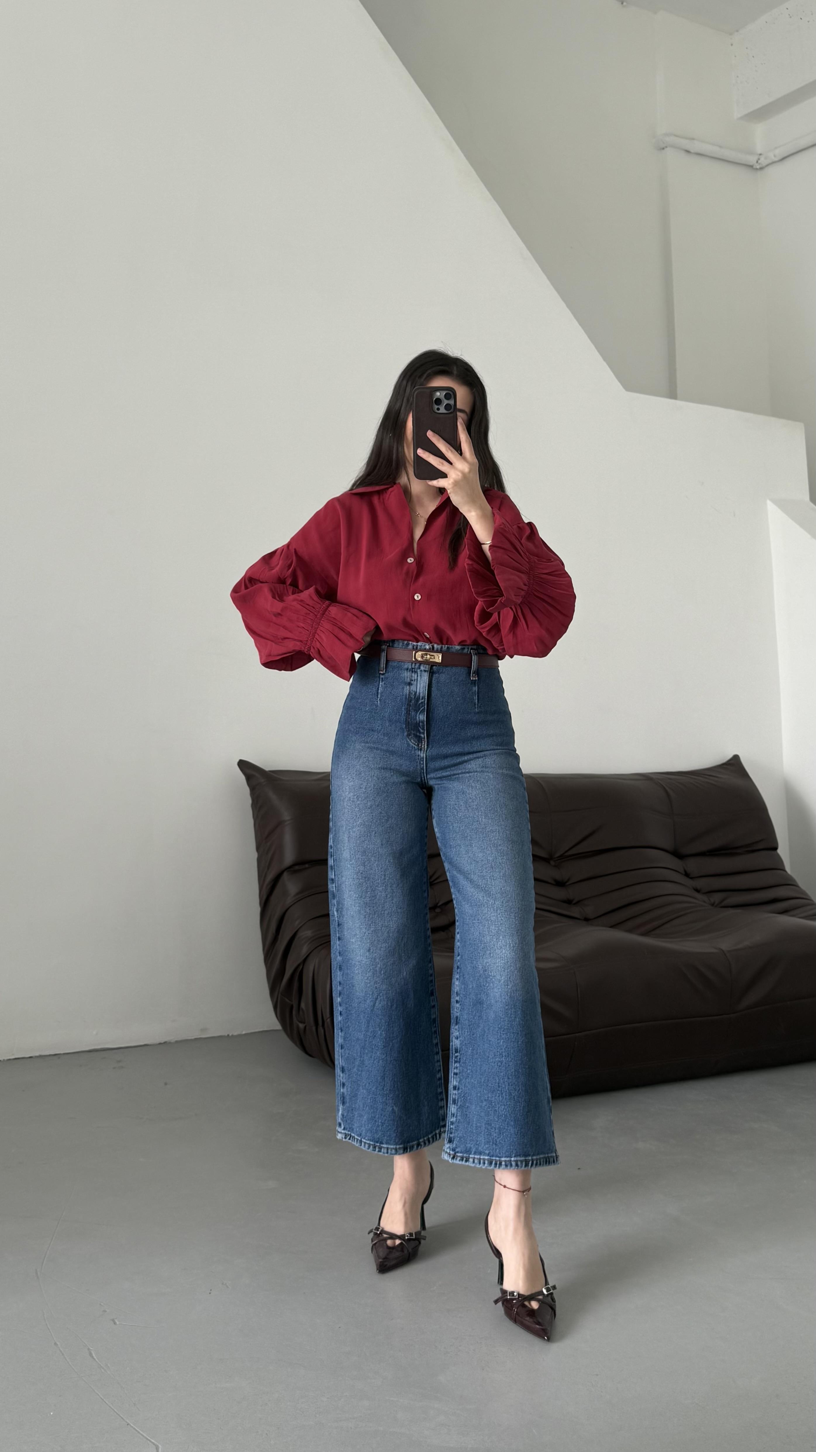 Marka Koyu Mavi Crop Wide Leg Jean