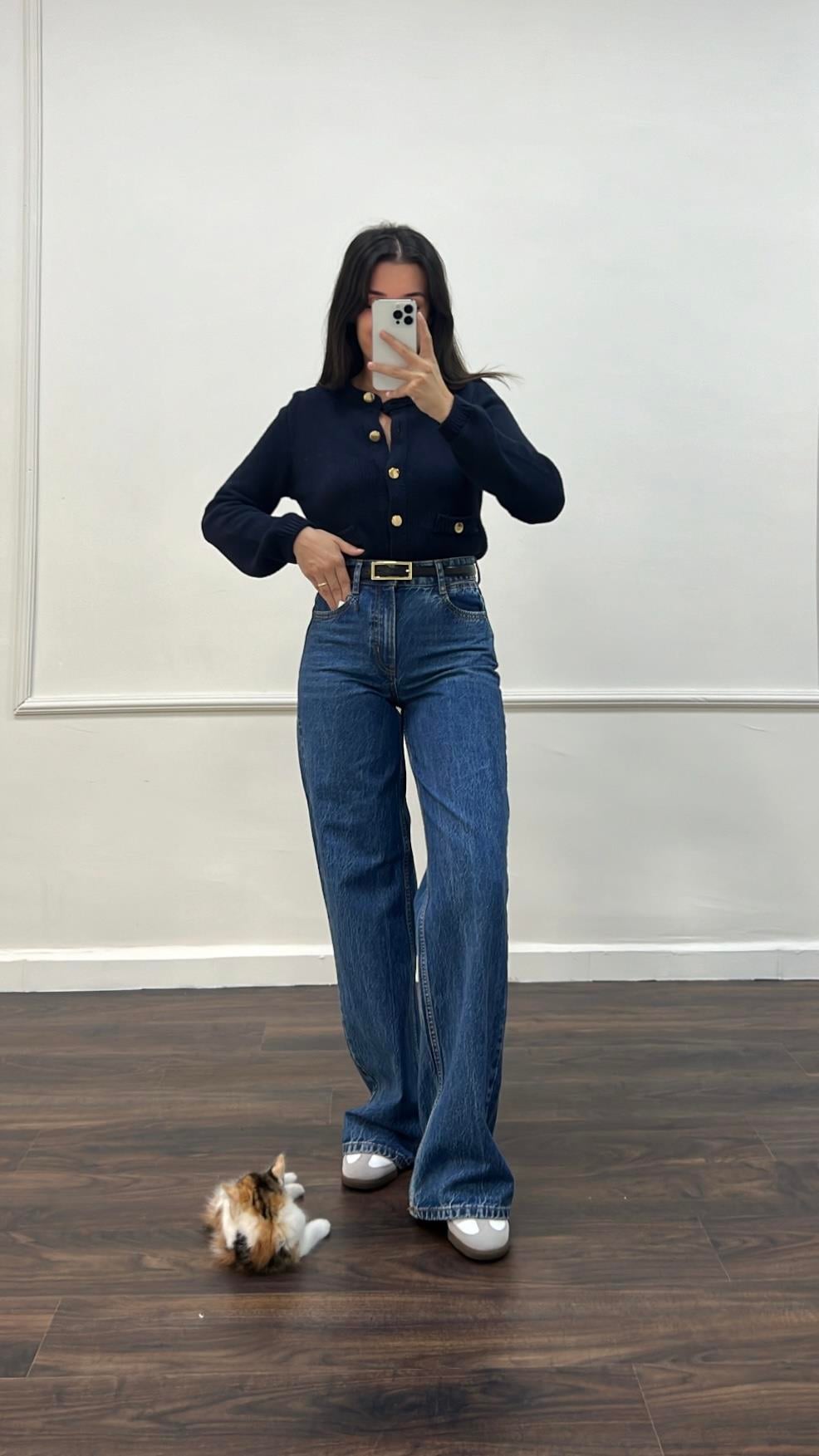 Marka Koyu Mavi Wide Leg Jean