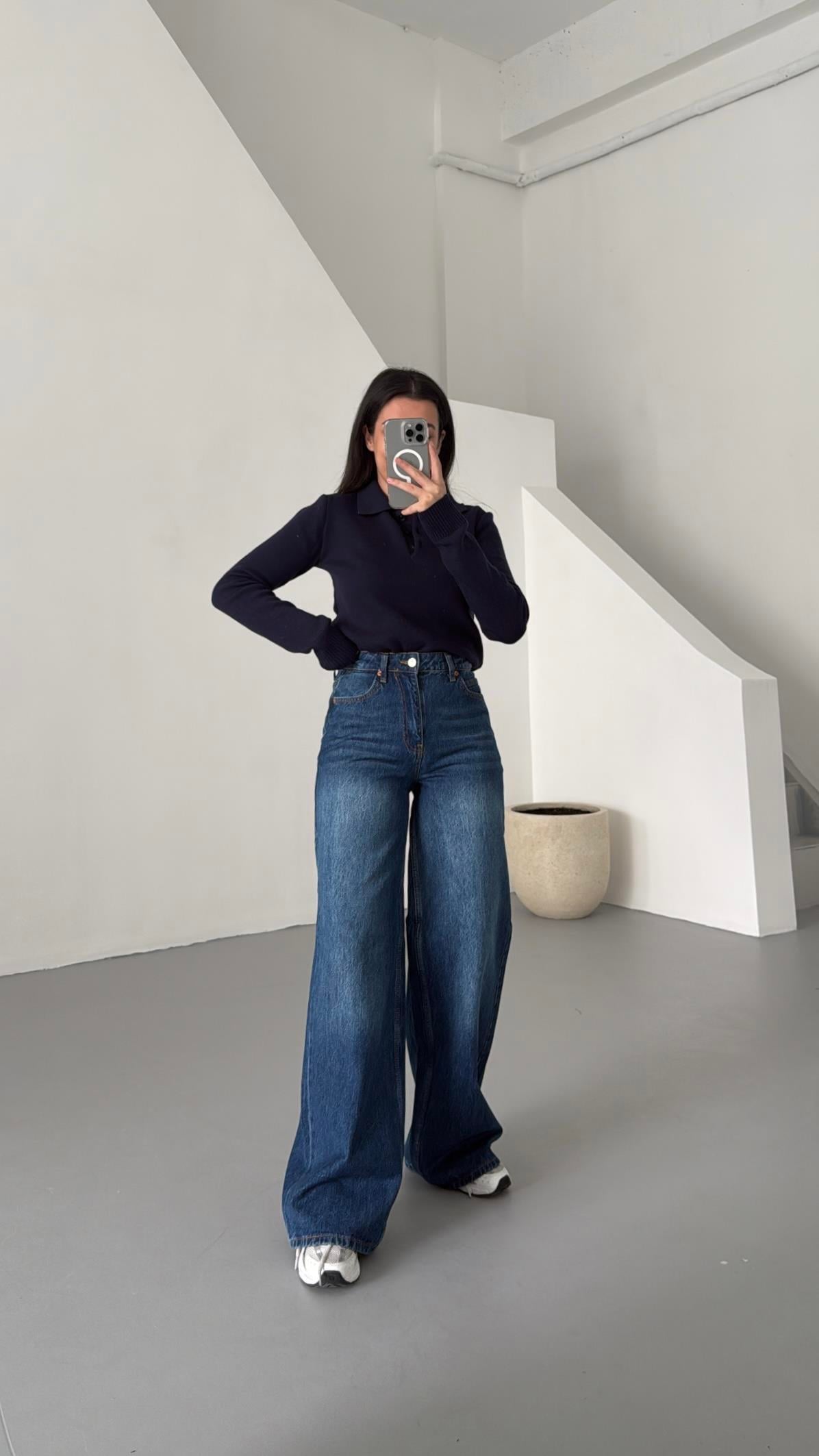 Marka Koyu Mavi Wide Leg Jean