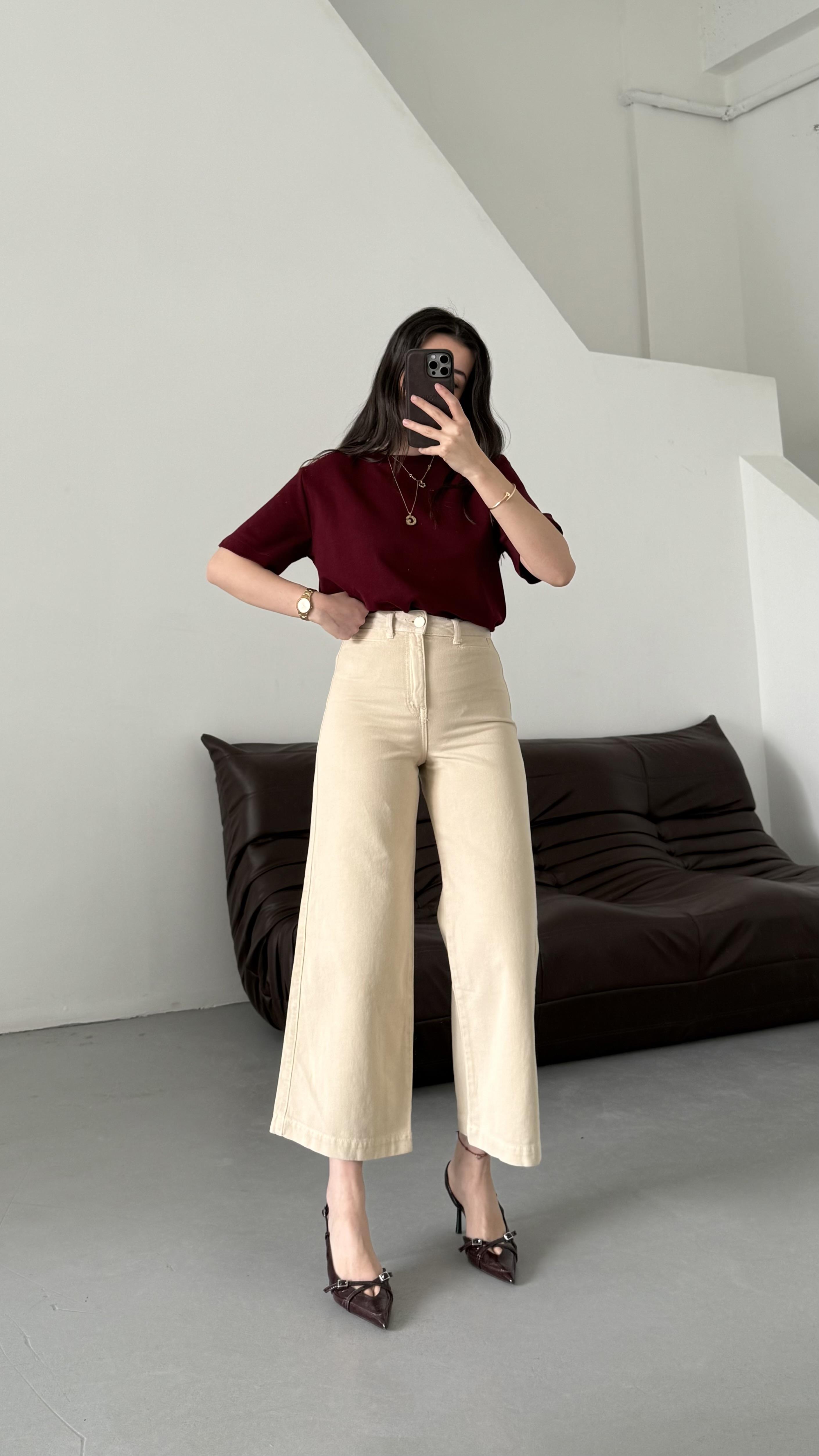 Marka Krem Crop Wide Leg Jean