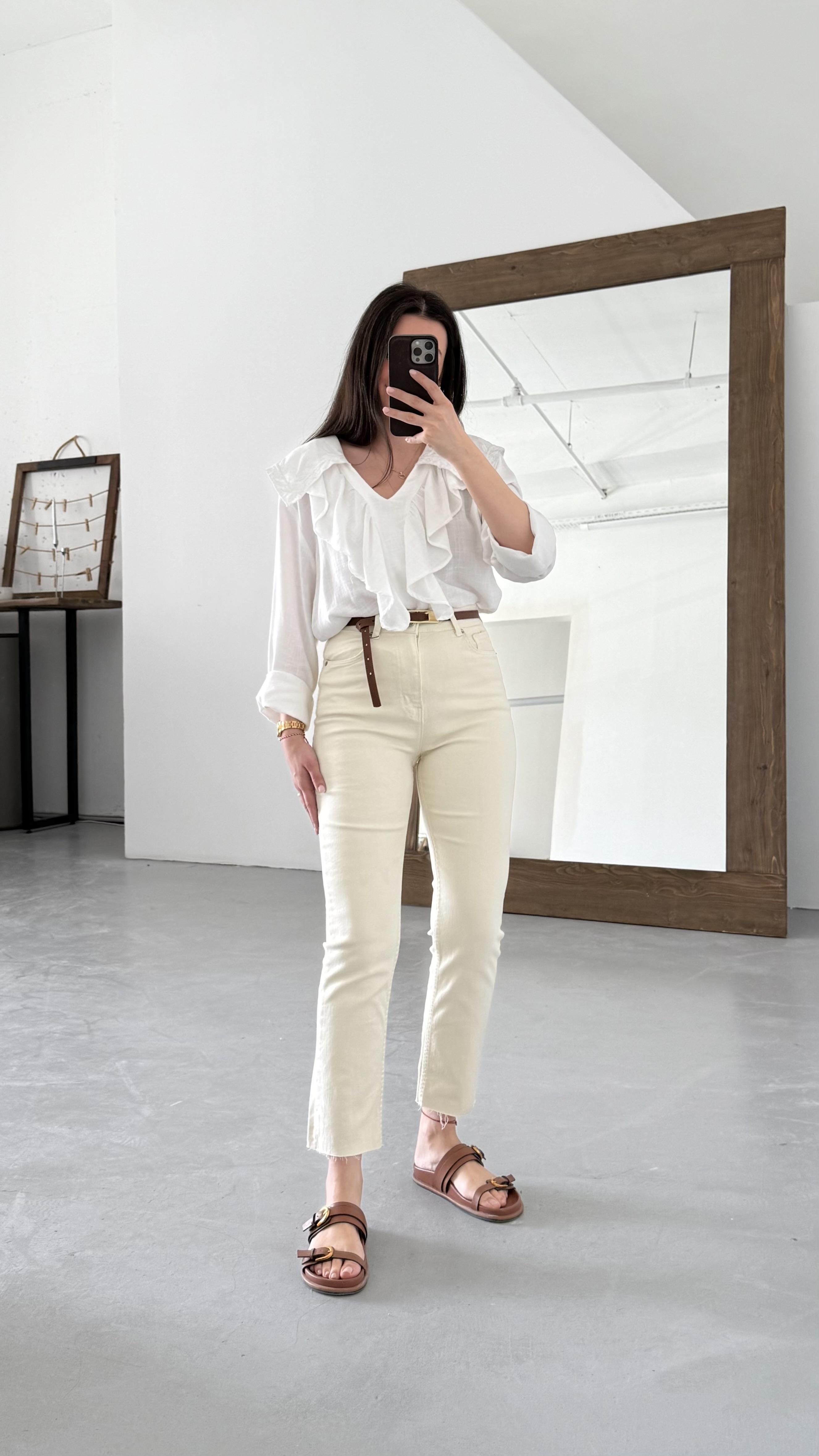 Marka Krem Slım Straight Fit Jean