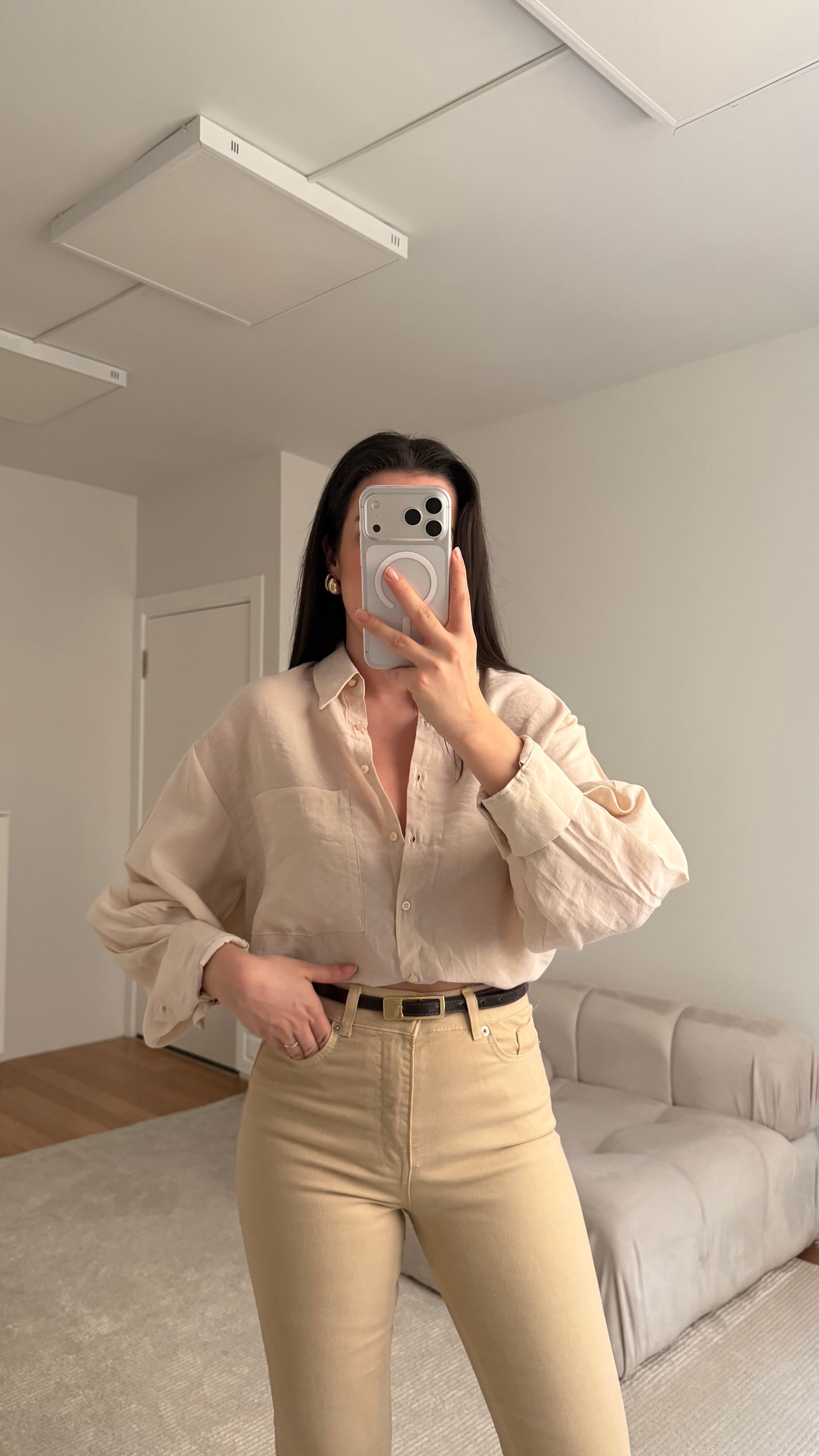 Marka Kum Beji Oversize Tensel Gömlek
