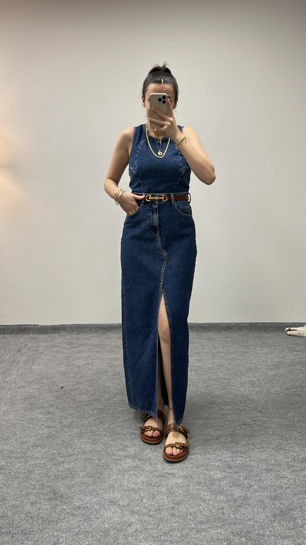 MARKA LACİ MAXİ DENİM ETEK