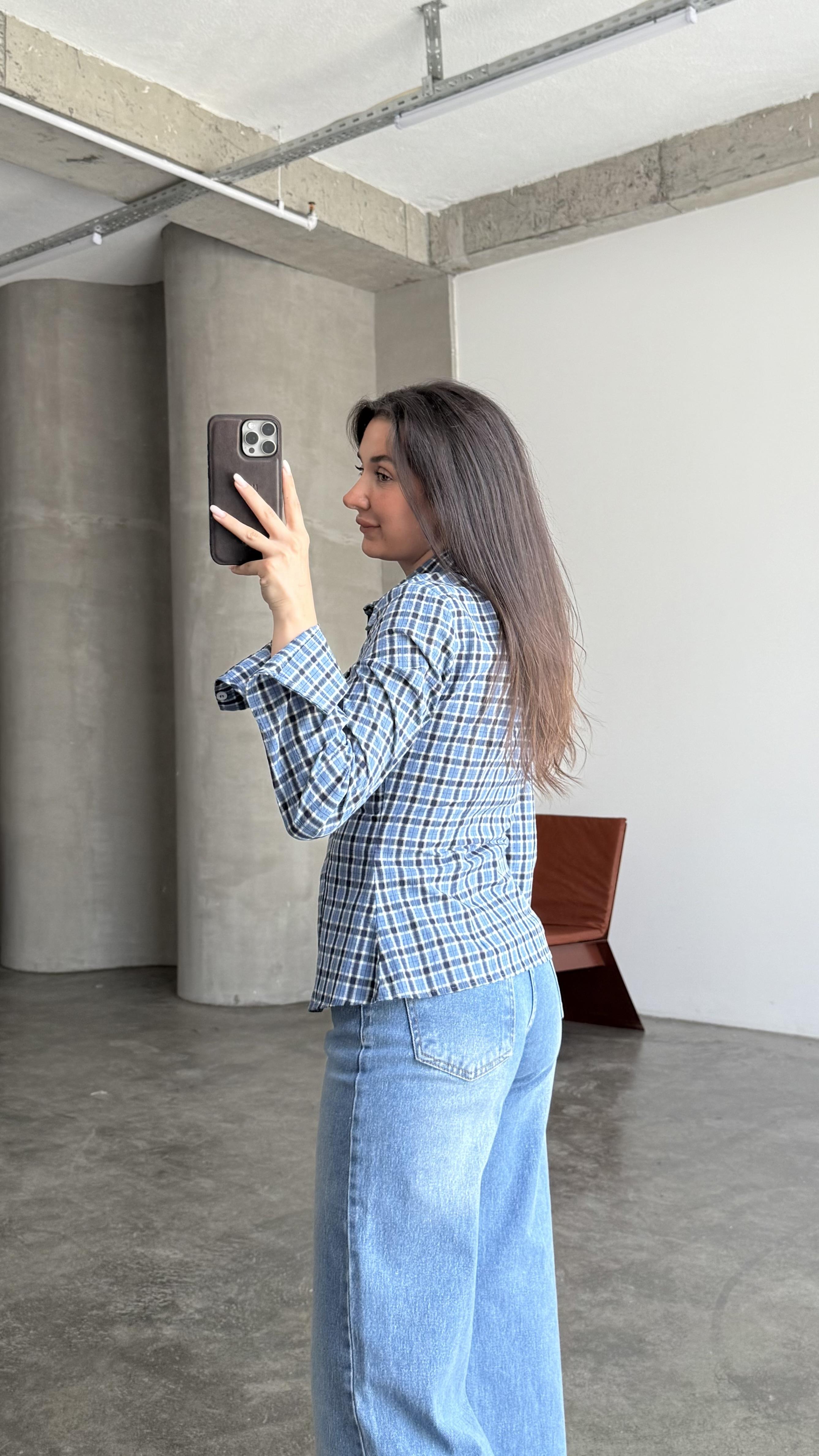 Marka Lacivert Siyah Ekoseli Slim Gömlek