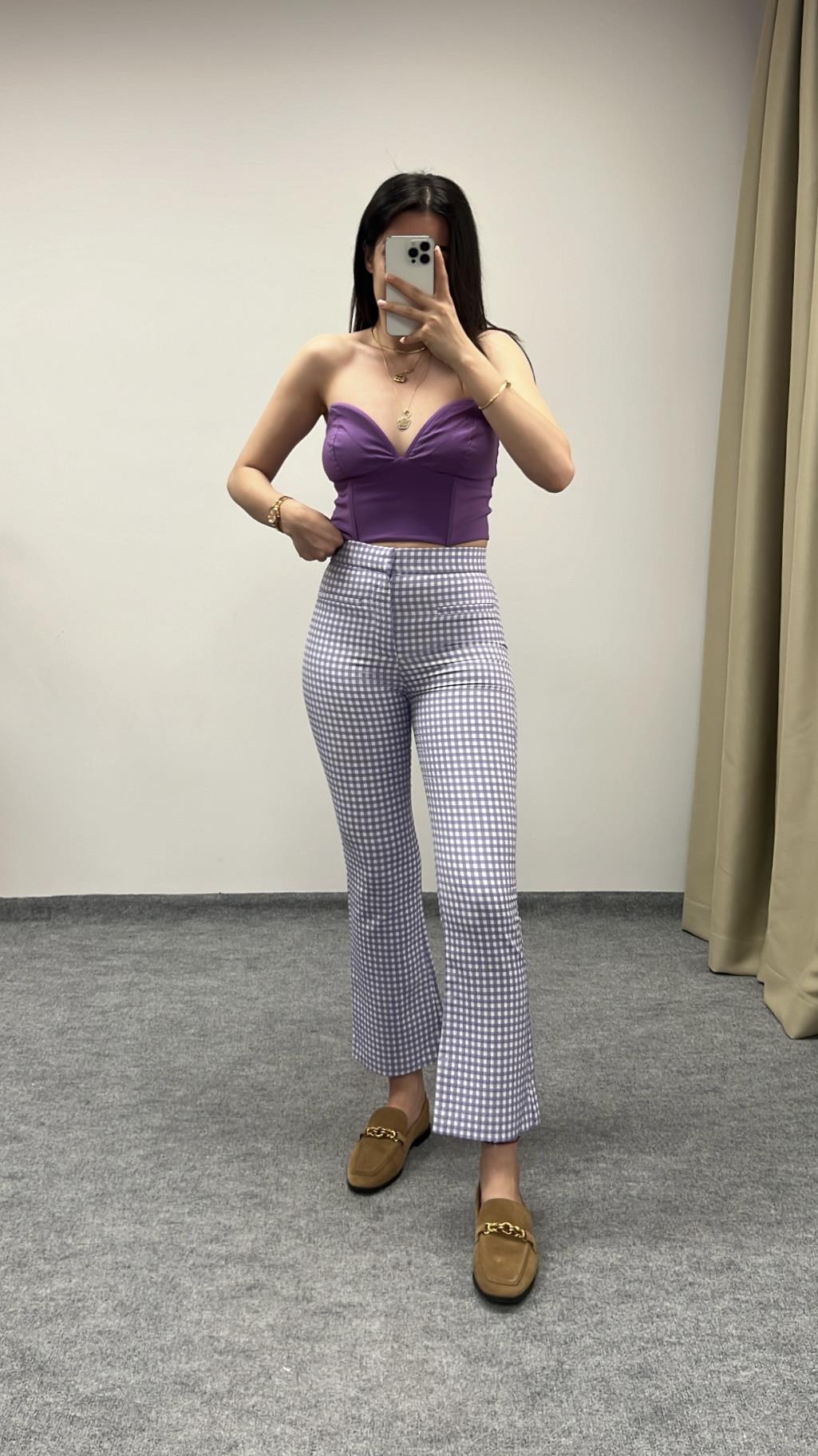 Marka Lila Ekoseli Flare Pantolon