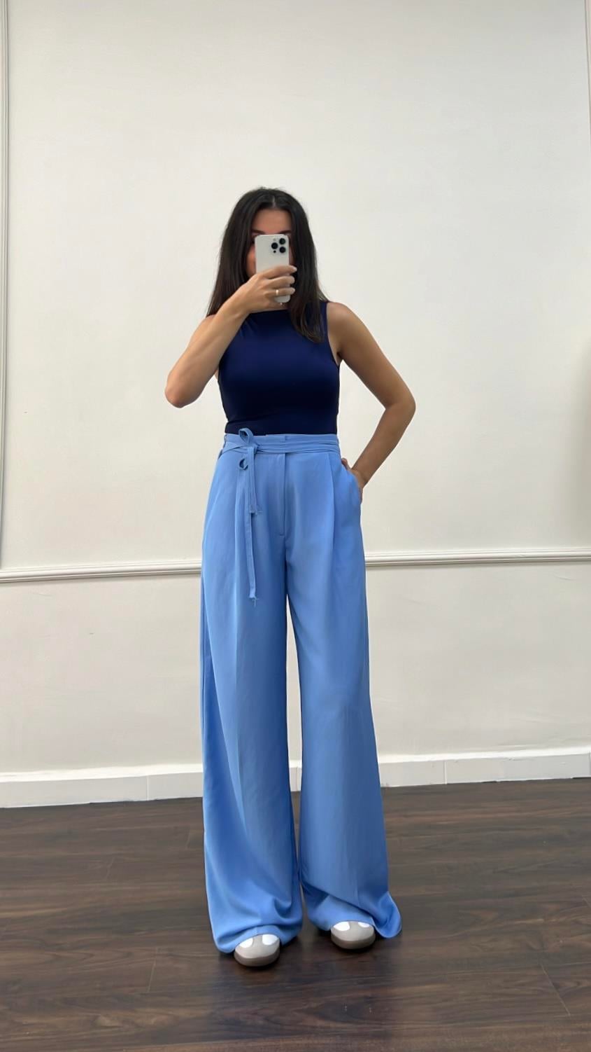 Marka Mavi Kuşaklı Tensel/Viskon Pantolon