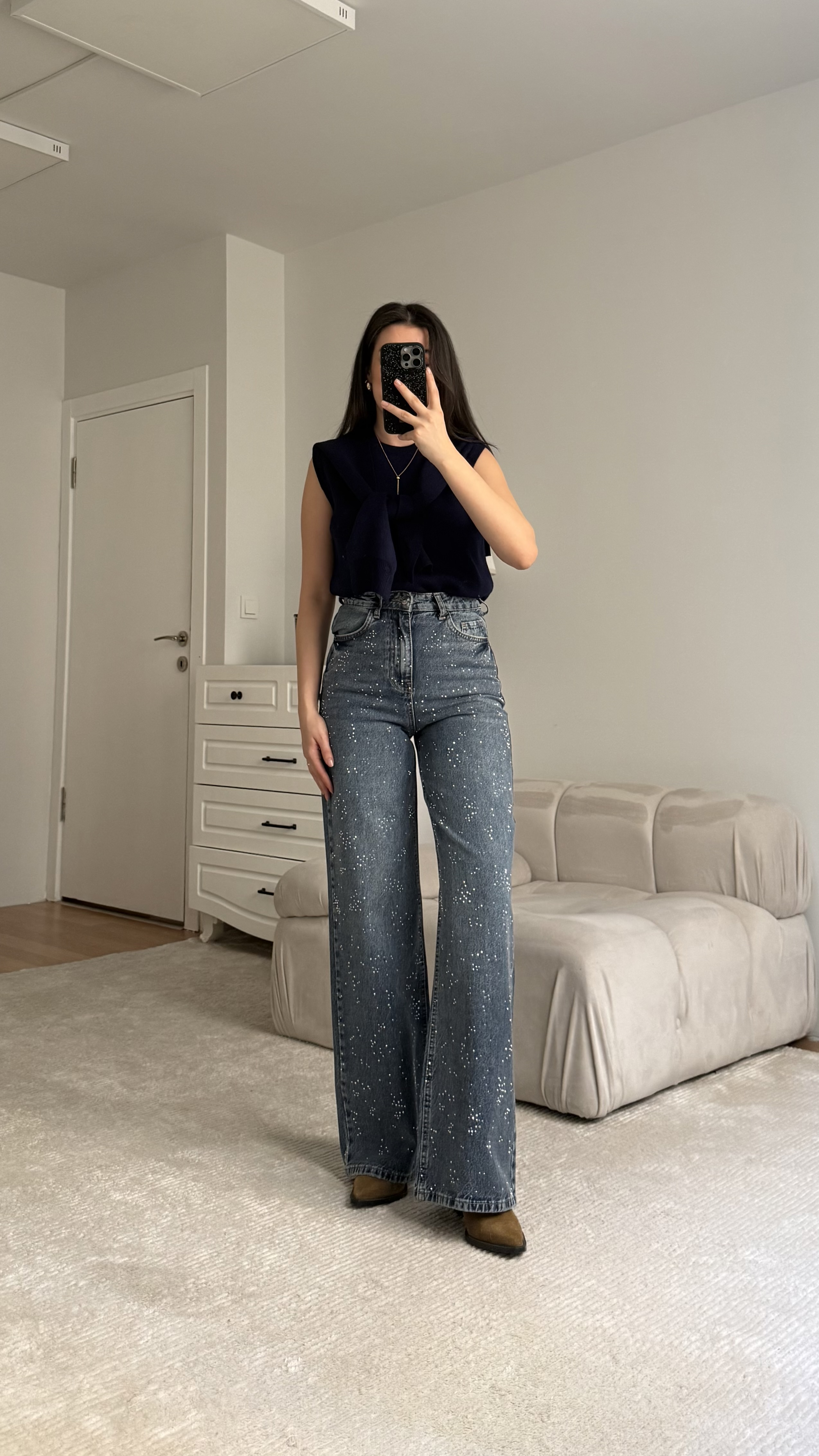 Marka Mavi Taşlı Bol Paça Jean