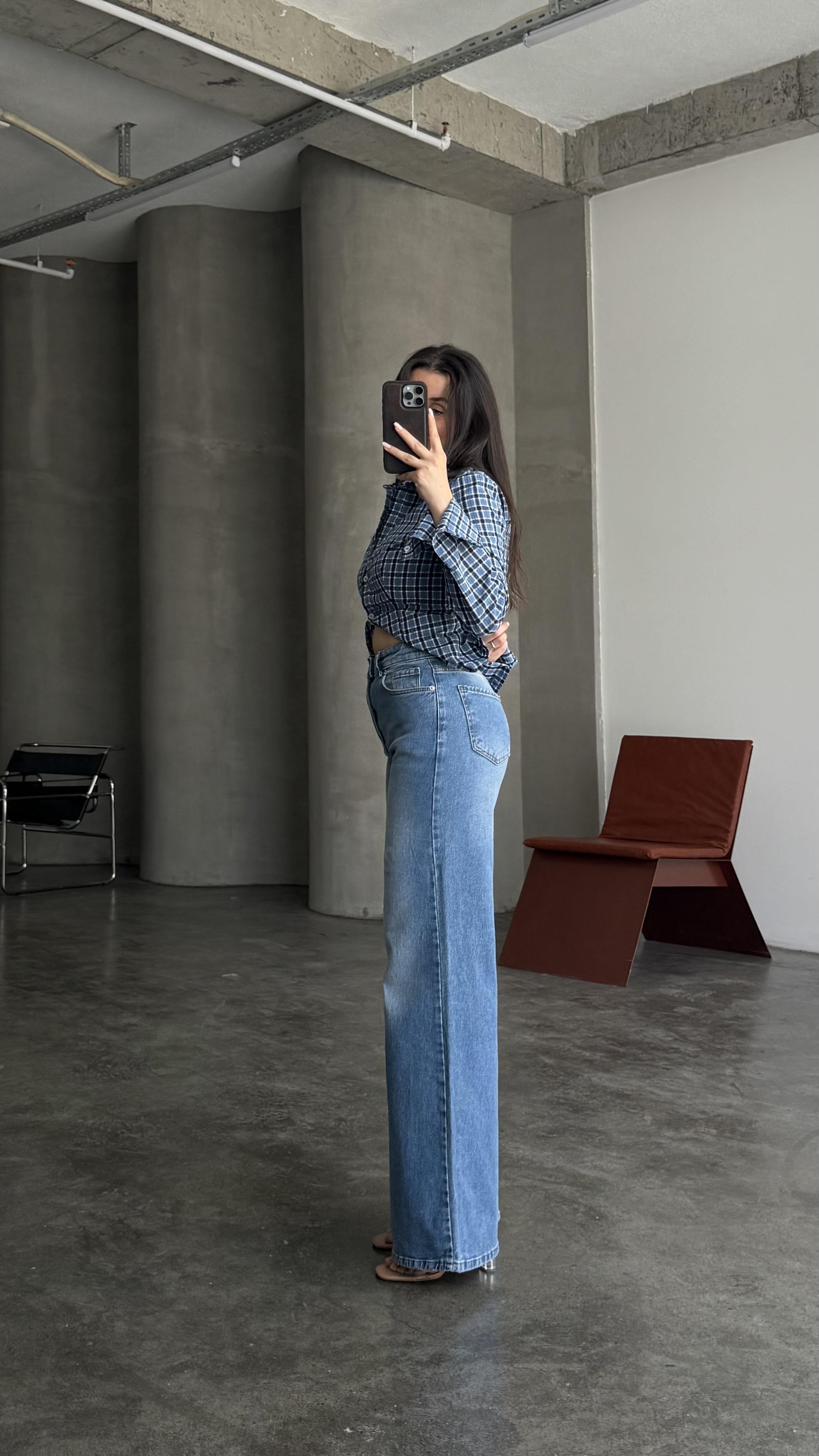 Marka Mavi Yüksek Bel Geniş Paça Jean