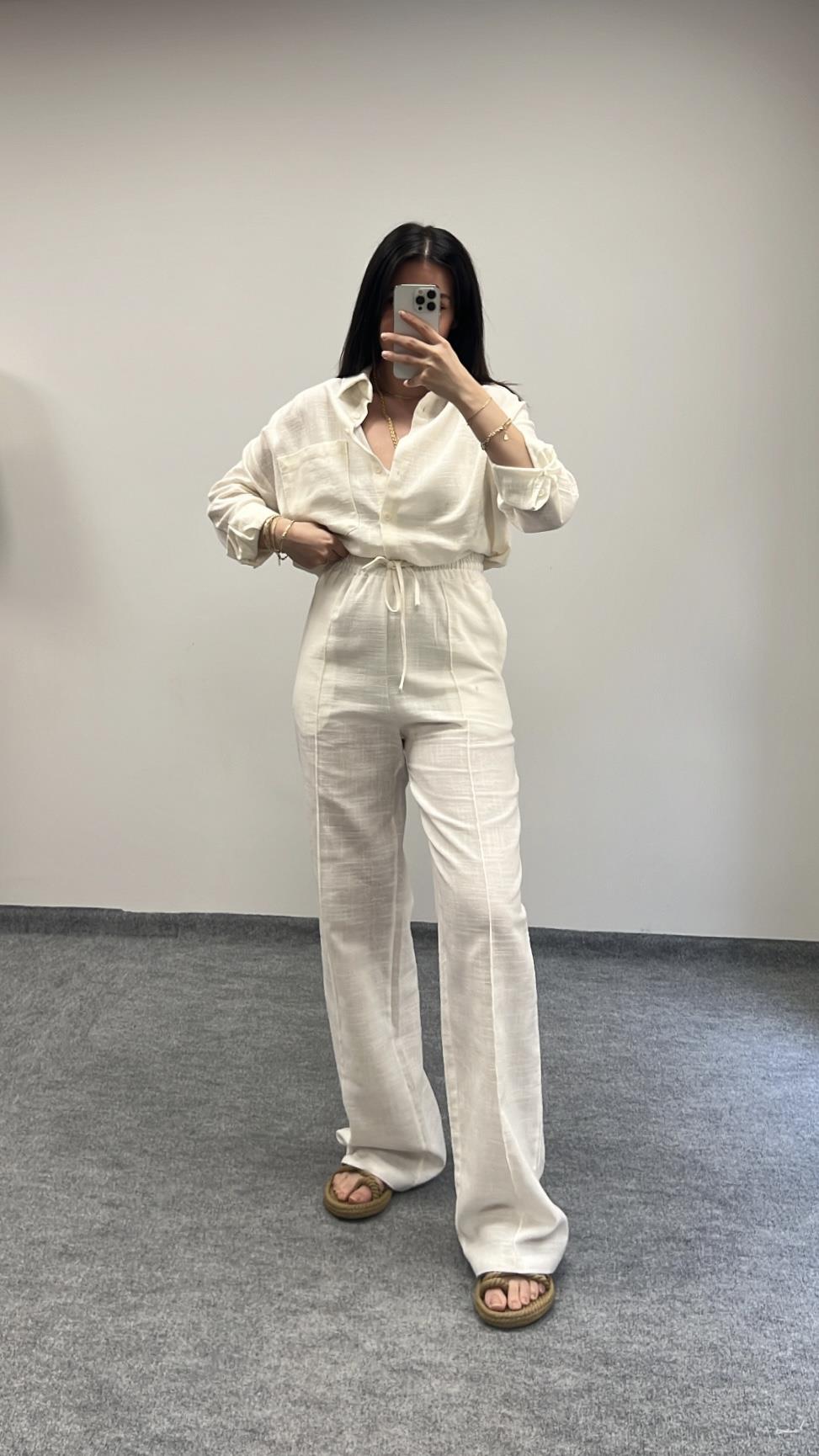 Marka Natural Ham Keten Oversıze Pantolon