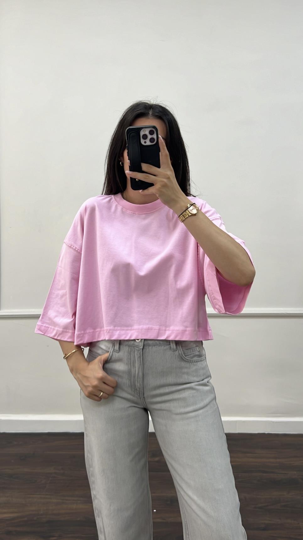 Marka Pembe Crop Tişört
