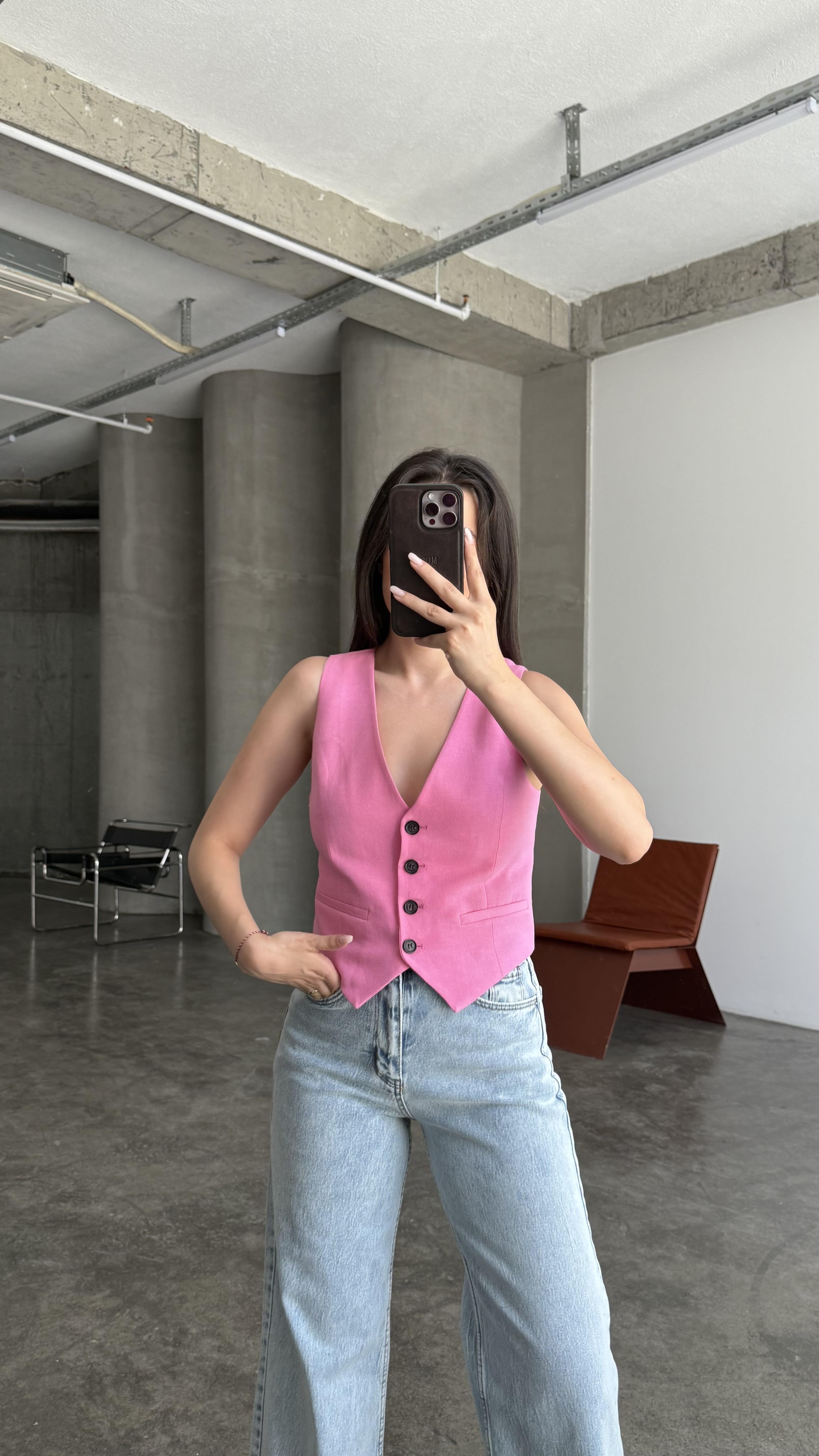 Marka Pembe Klasik Model Yelek