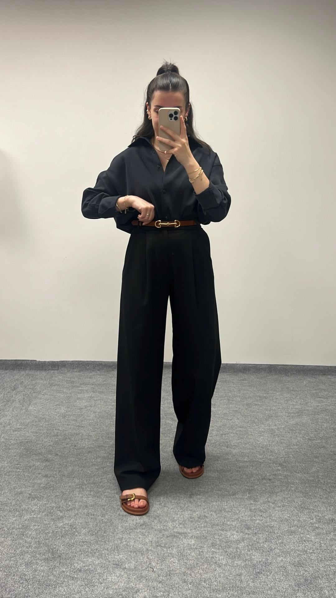 MARKA PİLİLİ SİYAH UZUN PANTOLON