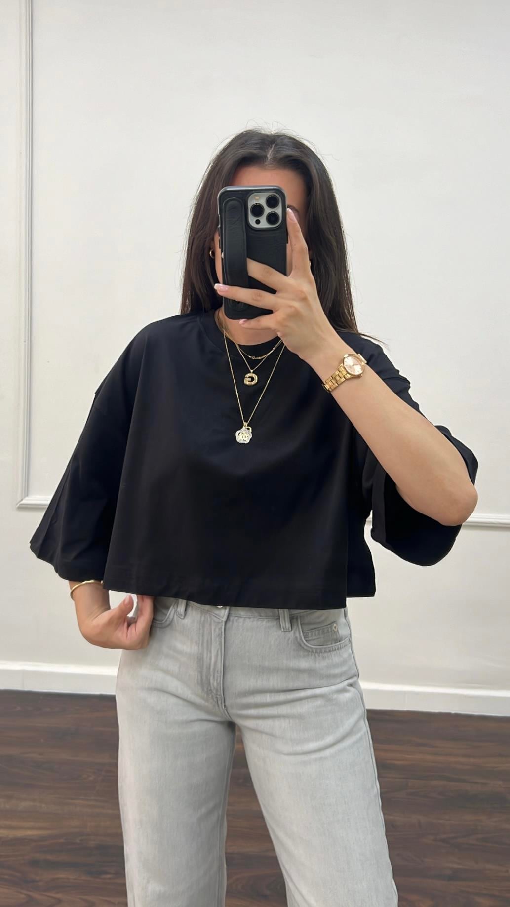 Marka Siyah Crop Tişört