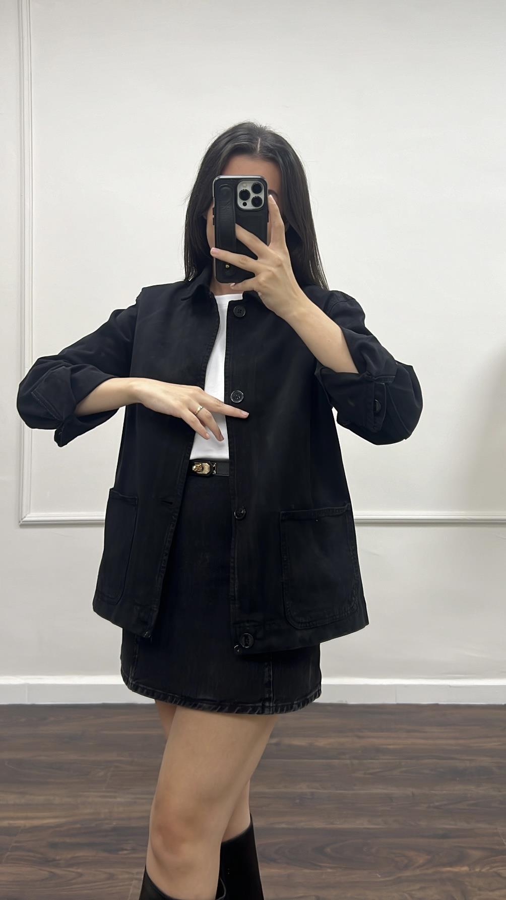 Marka Siyah Denim Ceket 