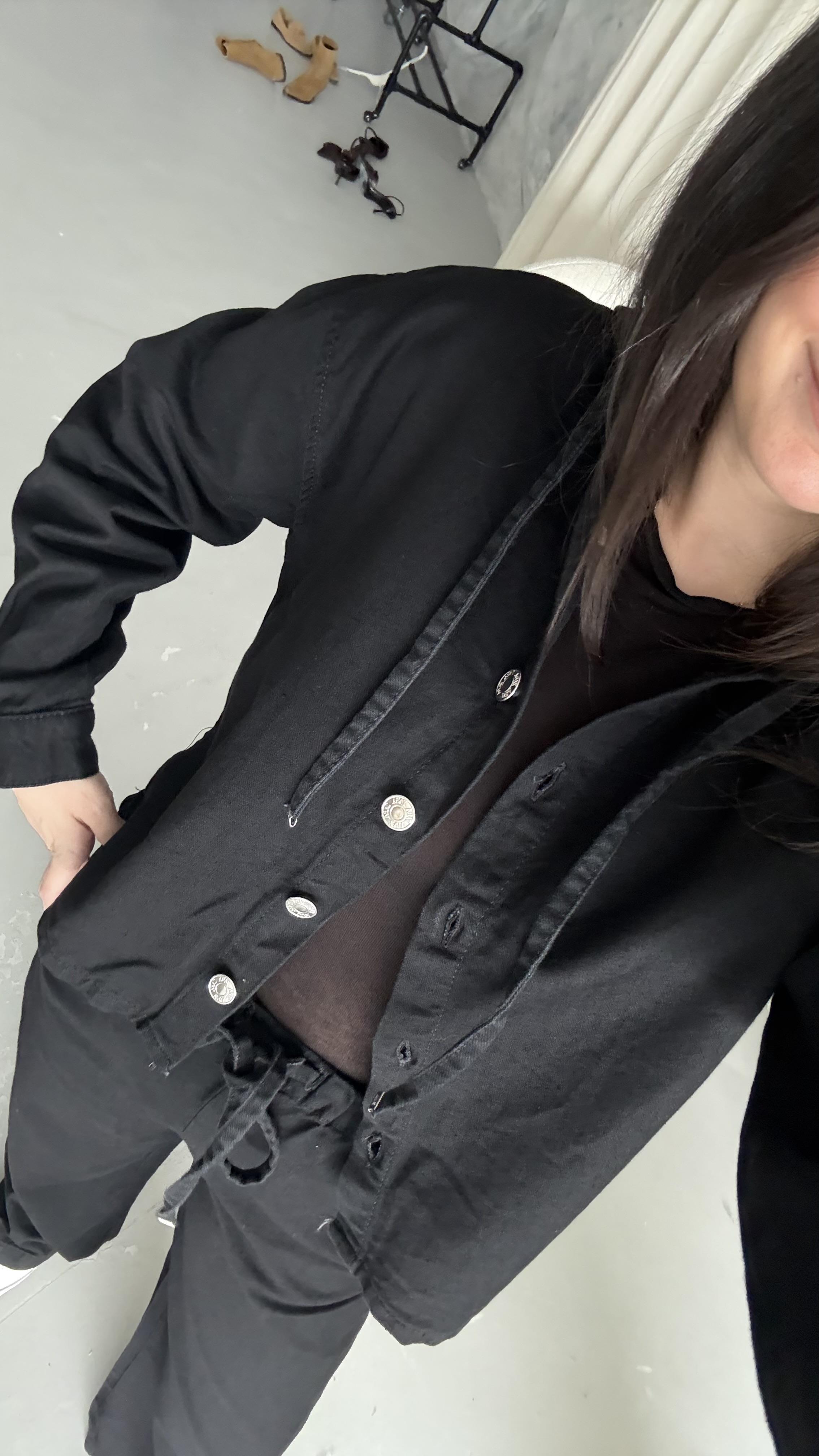 Marka Siyah Kapüşonlu Denim Gömlek Ceket