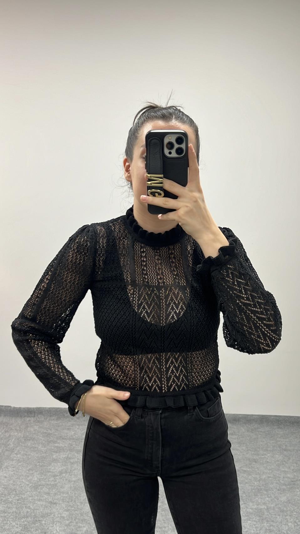 MARKA SİYAH ÖRME TRİKO BLUZ