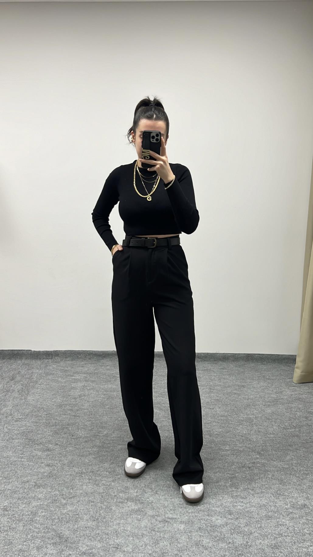 MARKA SİYAH PENSLİ UZUN PANTOLON