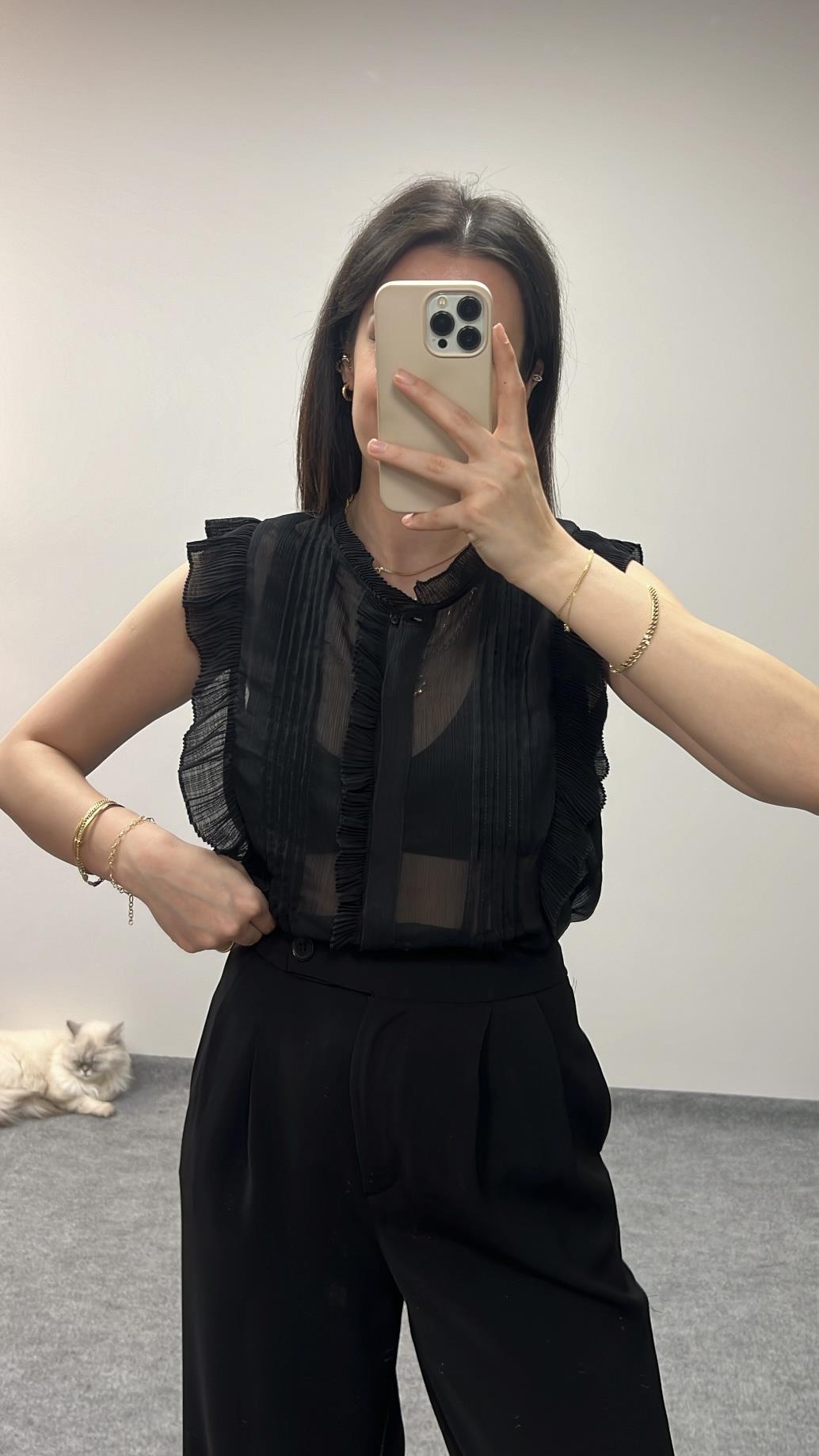 MARKA SİYAH TRANSPARAN BLUZ