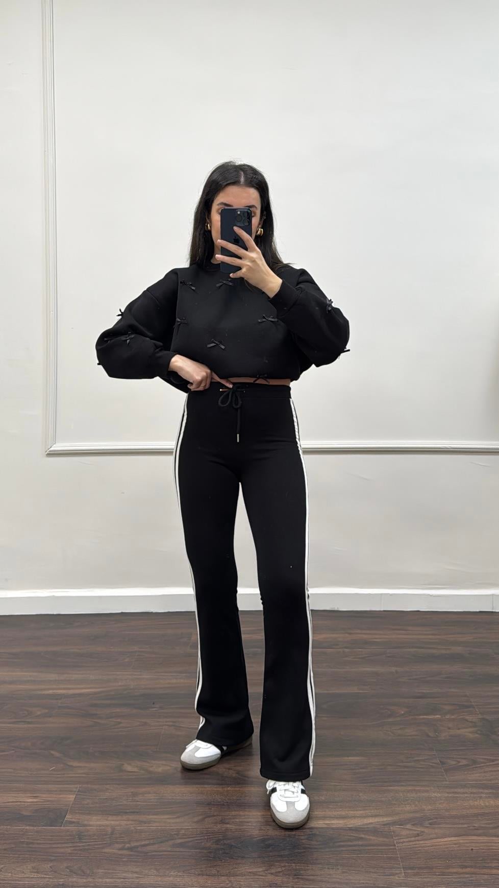 Marka Siyah Yandan Şerit Detay Tayt/Pantolon