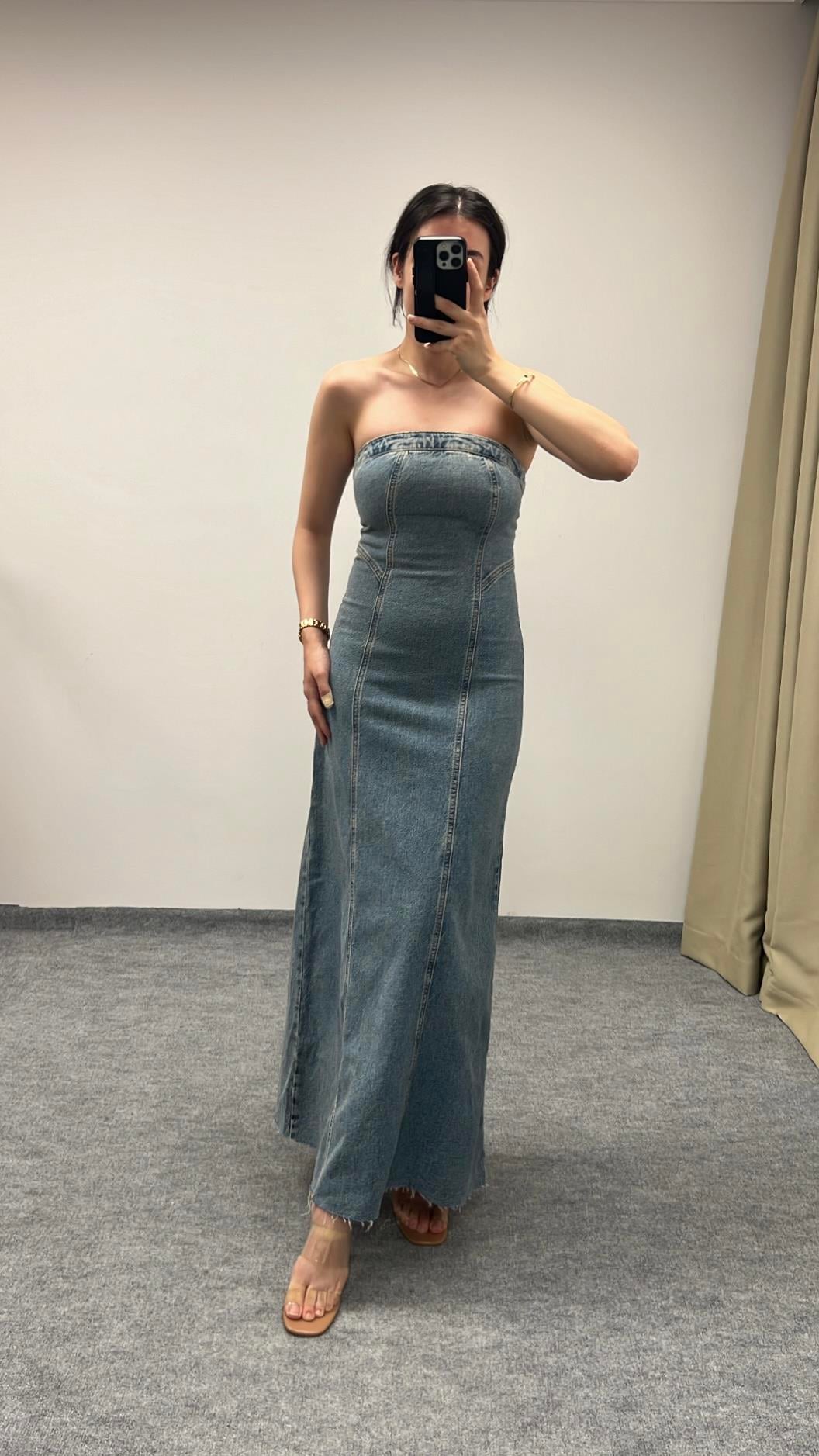 Marka Straplez Denim Elbise