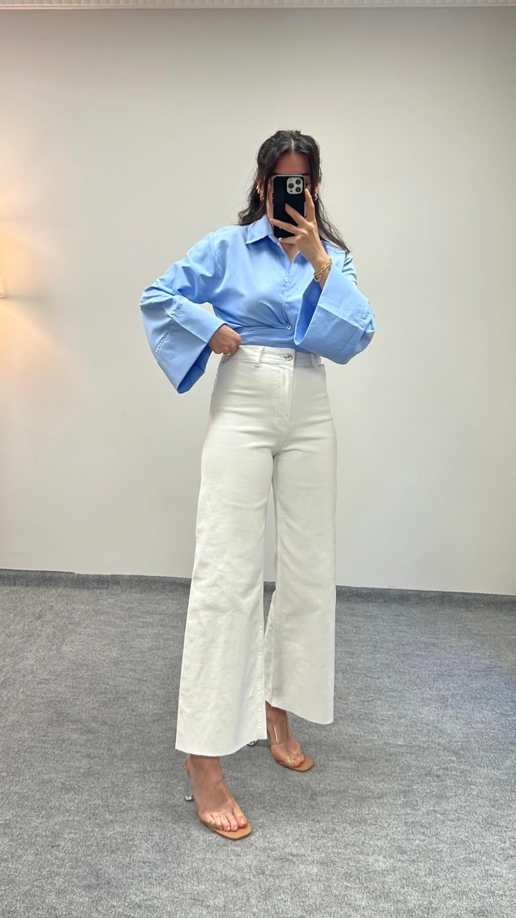 MARKA ULTRA YÜKSEK BEL BEYAZ  STRAIGHT LEG JEAN