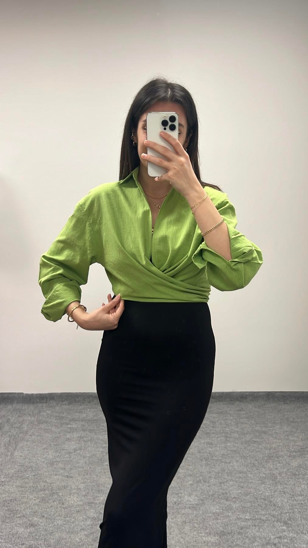 MARKA YEŞİL KETEN GÖMLEK