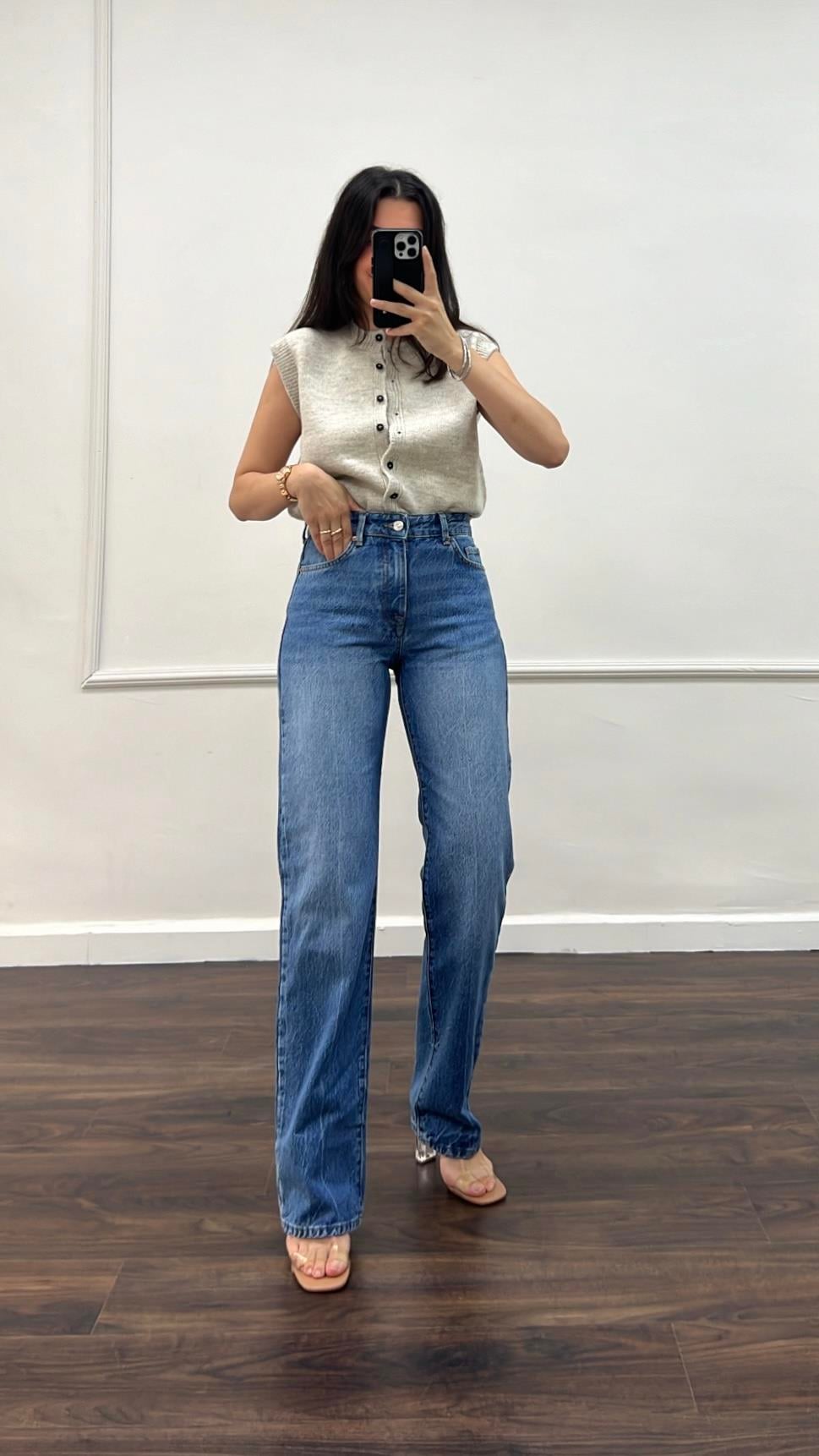 Marka Yıkamalı Mavi Straıght Jean