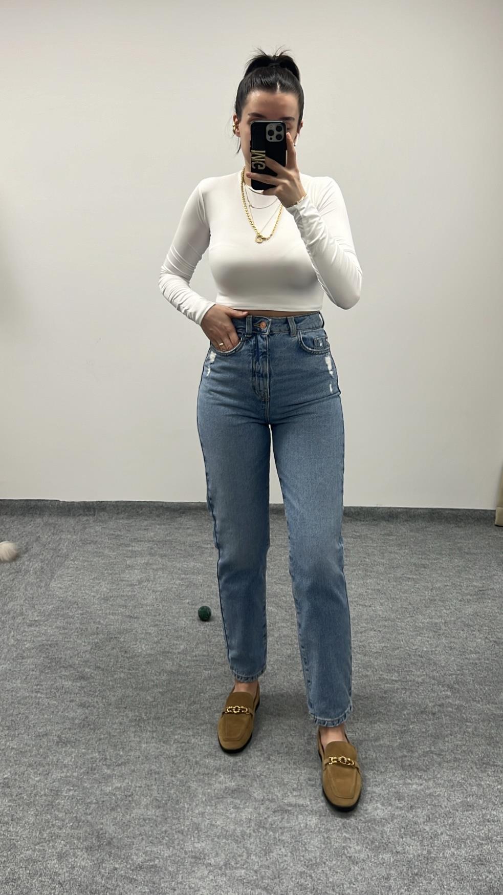 MARKA YÜKSEK BEL MOM FIT JEAN