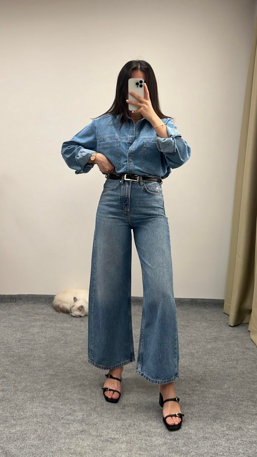 Marp Geniş Paça Yüksek Bel Jean