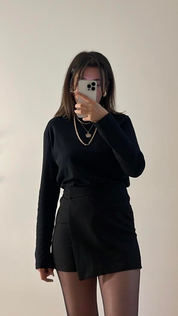 MASSİ SİYAH UZUN KOLLU BASIC TİŞÖRT