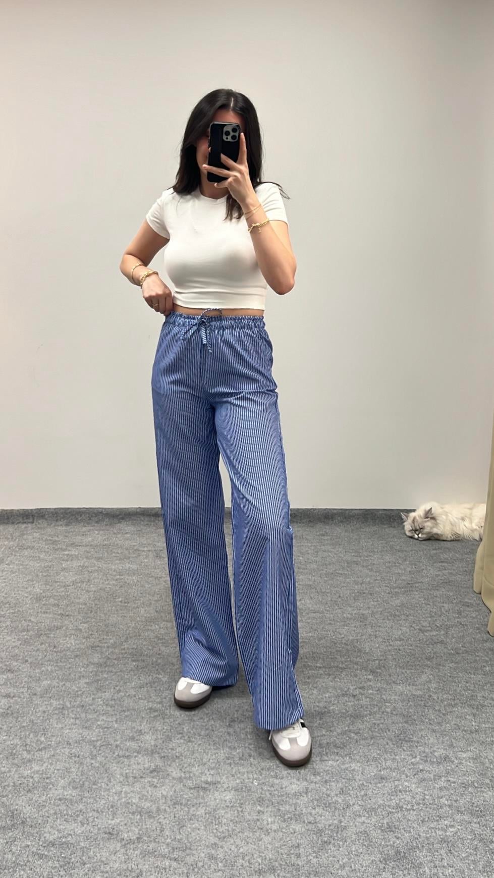 Mavi Pijama Tipi Pantolon