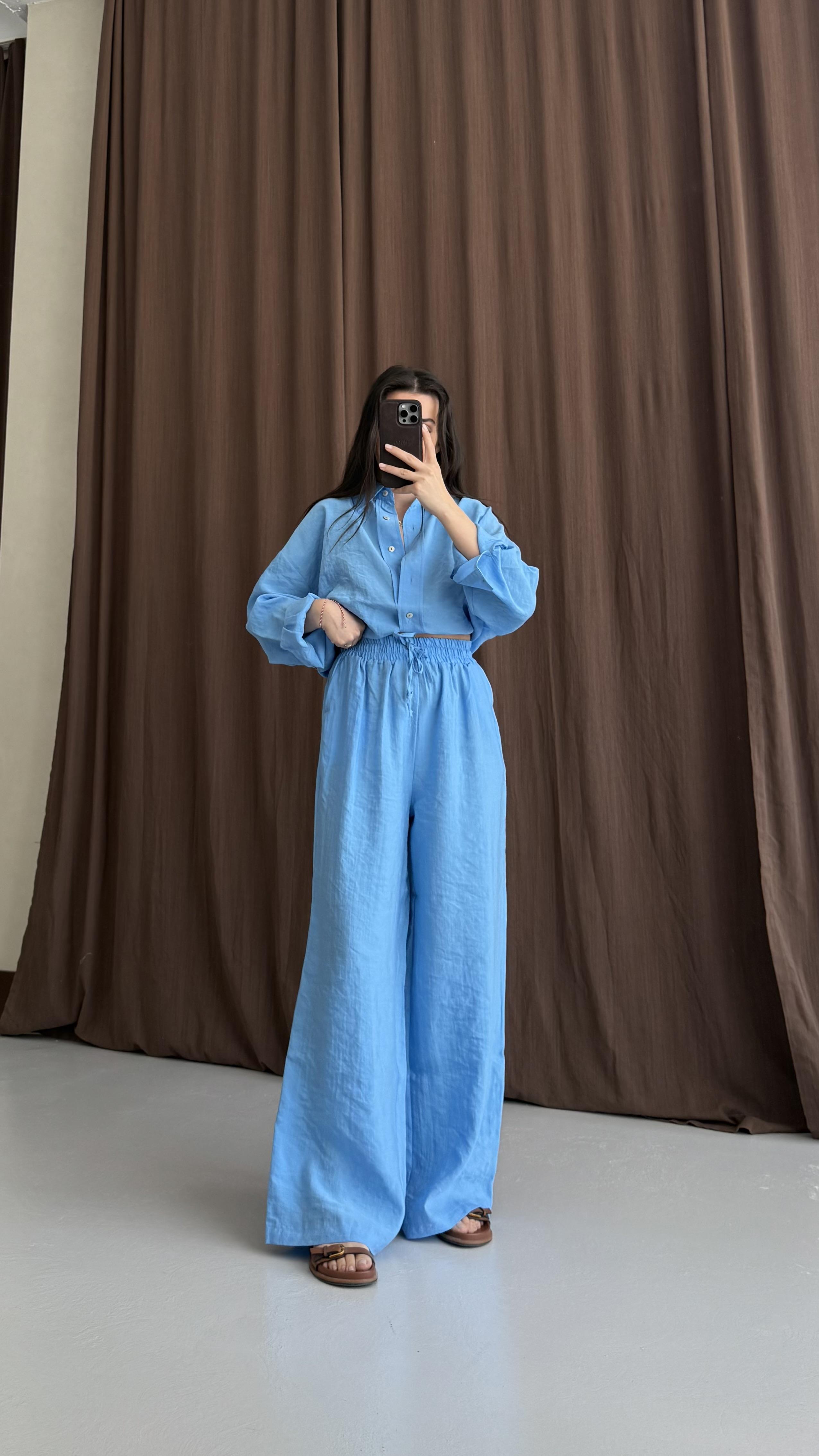 Mavi Premıum Tensel Gömlek Palazzo Takım