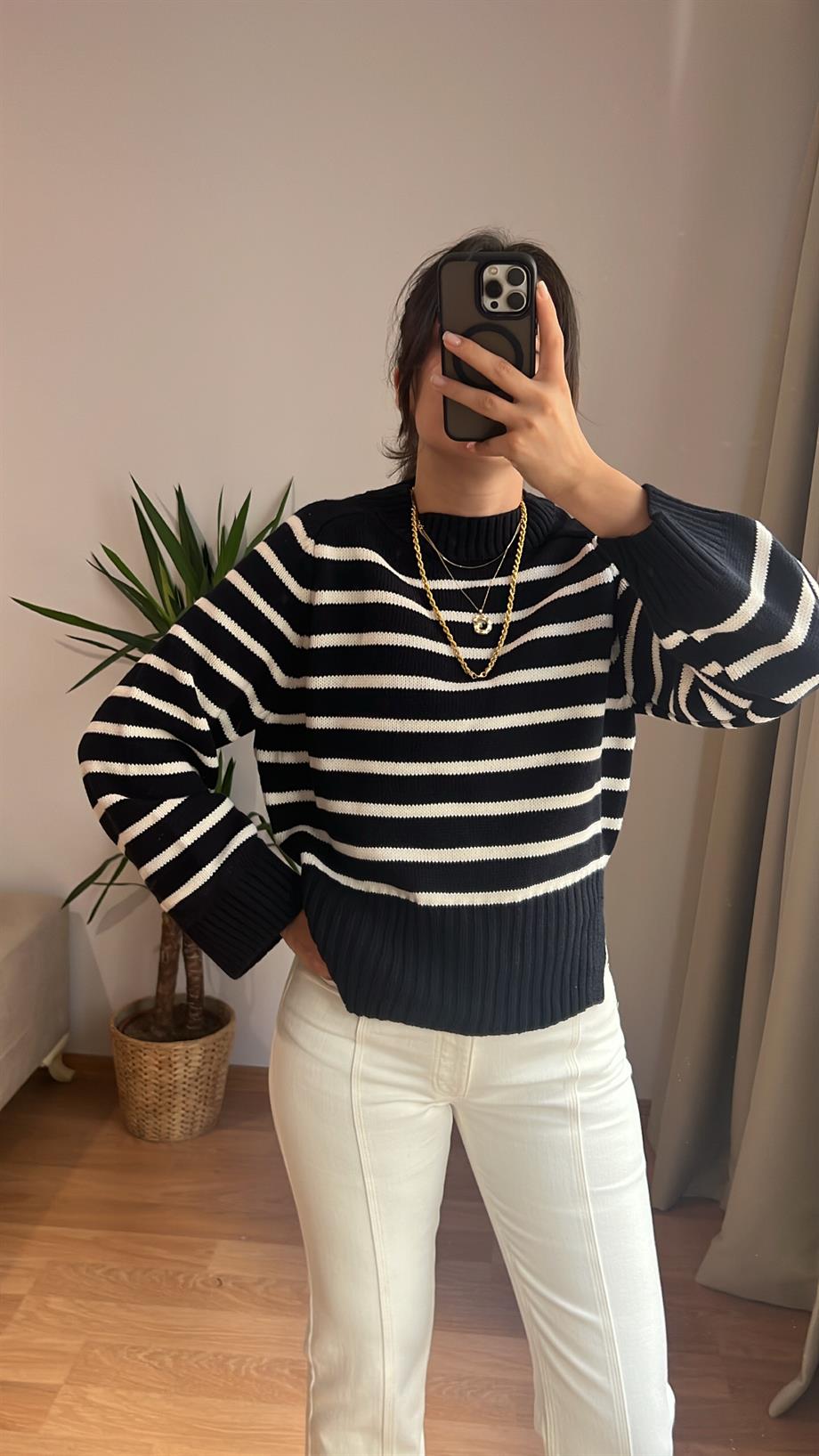 MD DİK YAKA LACİ ÇİZGİLİ TRİKO