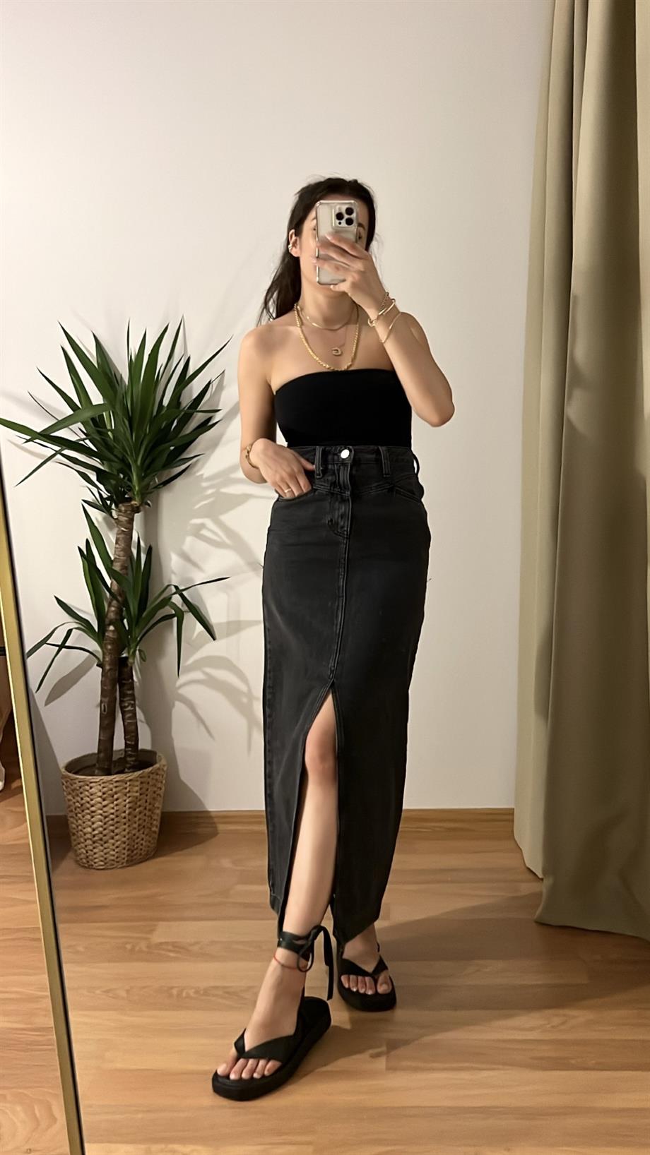 MNG ANTRASİT YIRTMAÇLI DENİM ETEK