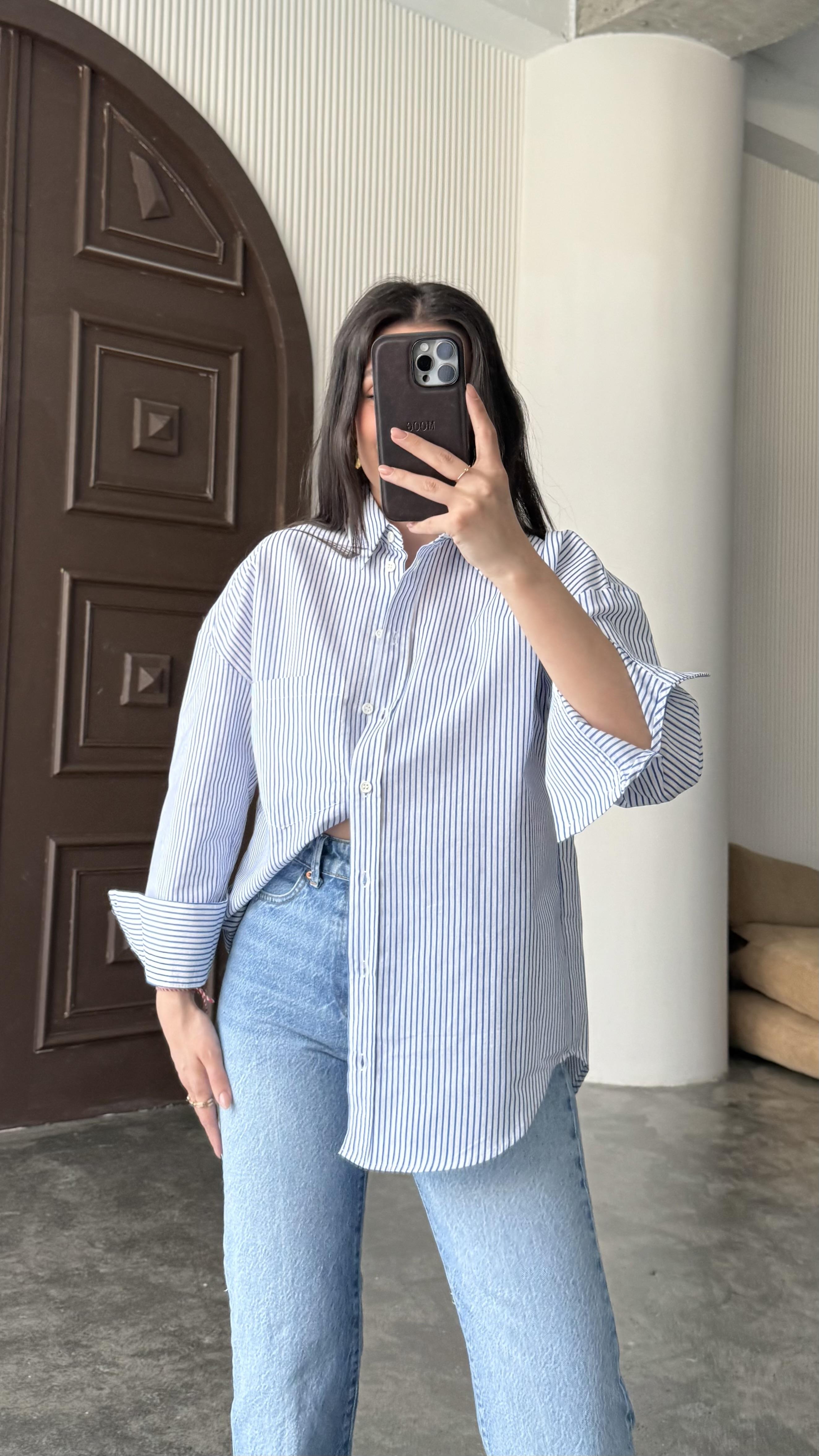 Mng Beyaz Laci Çizgili Poplin Gömlek 