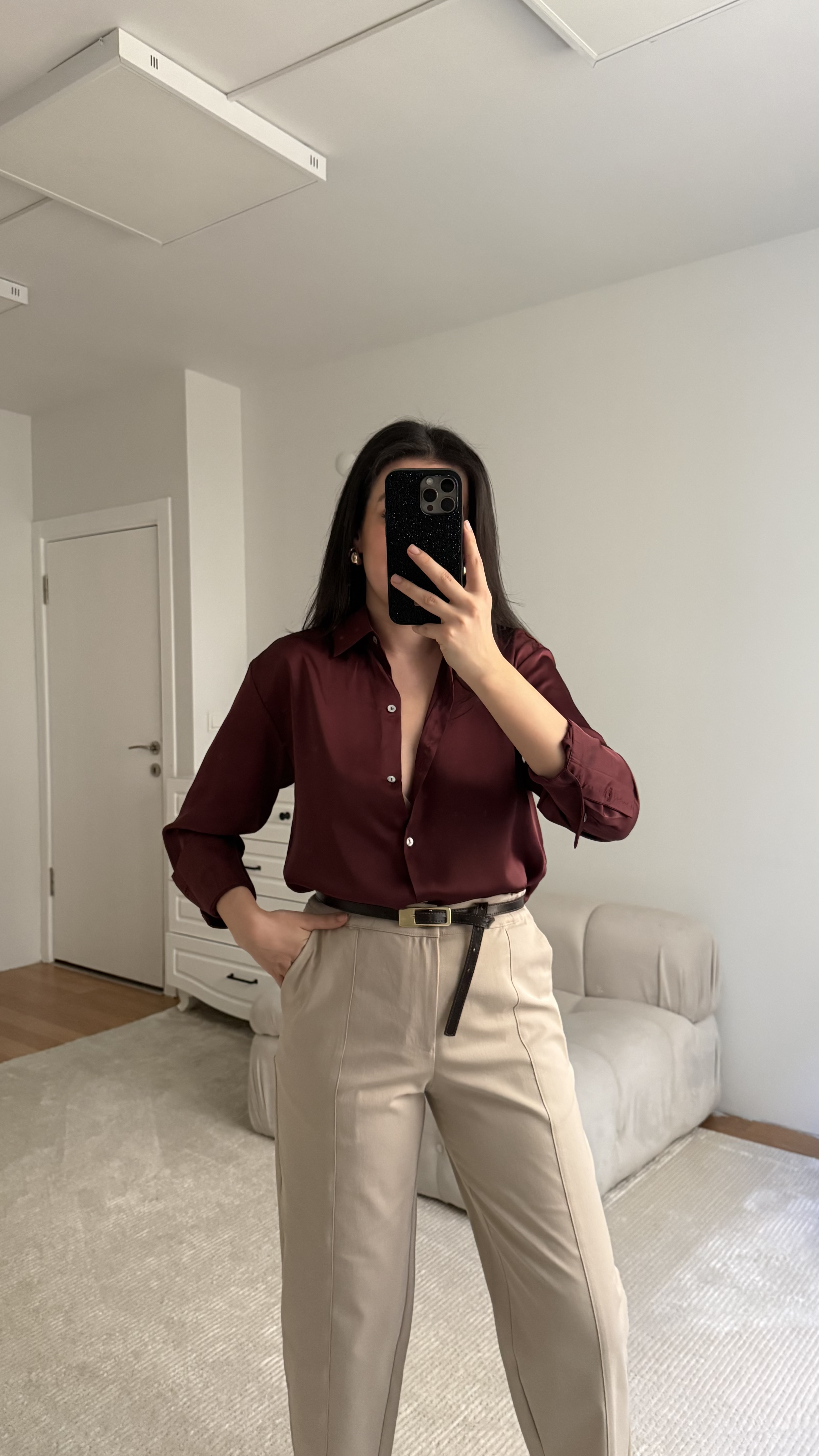 MNG Bordo Saten Gömlek