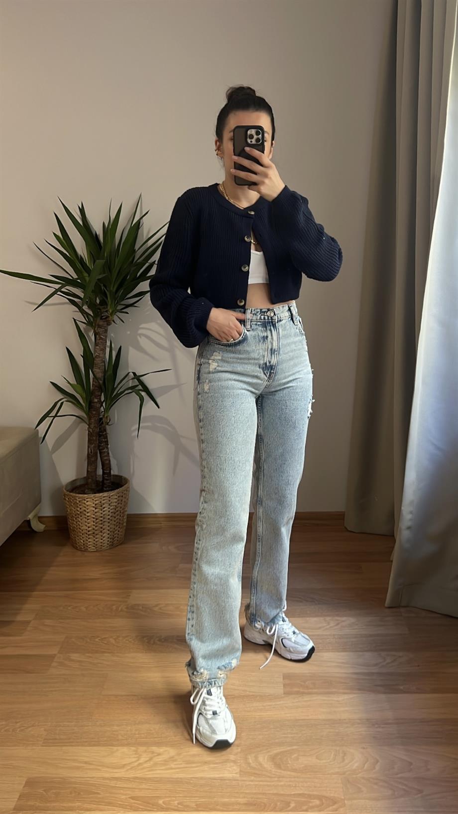 MNG DONUK MAVİ YIRTIK DETAY STRAIGHT JEAN