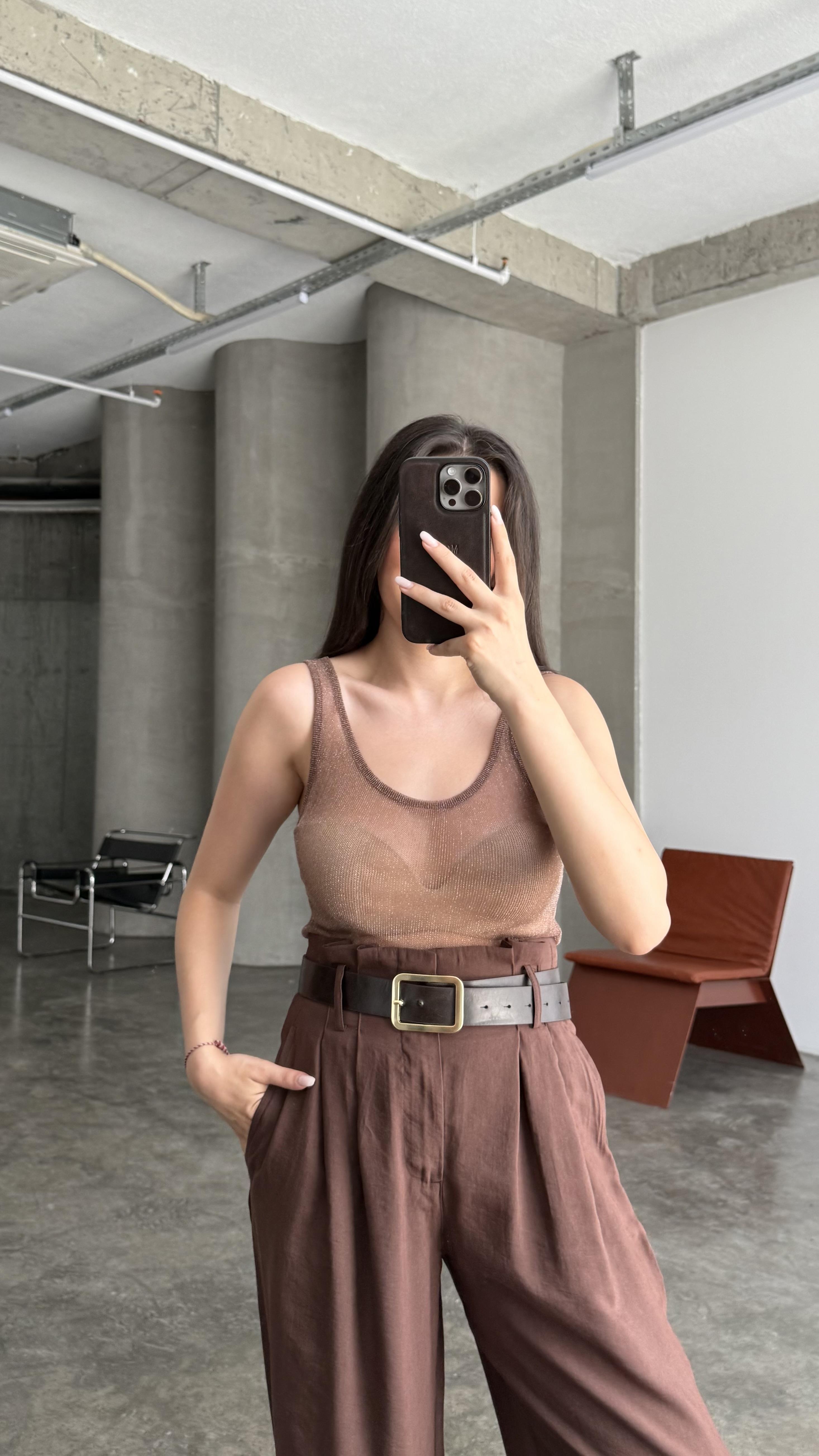 MNG Kahve Simli Transparan Atlet