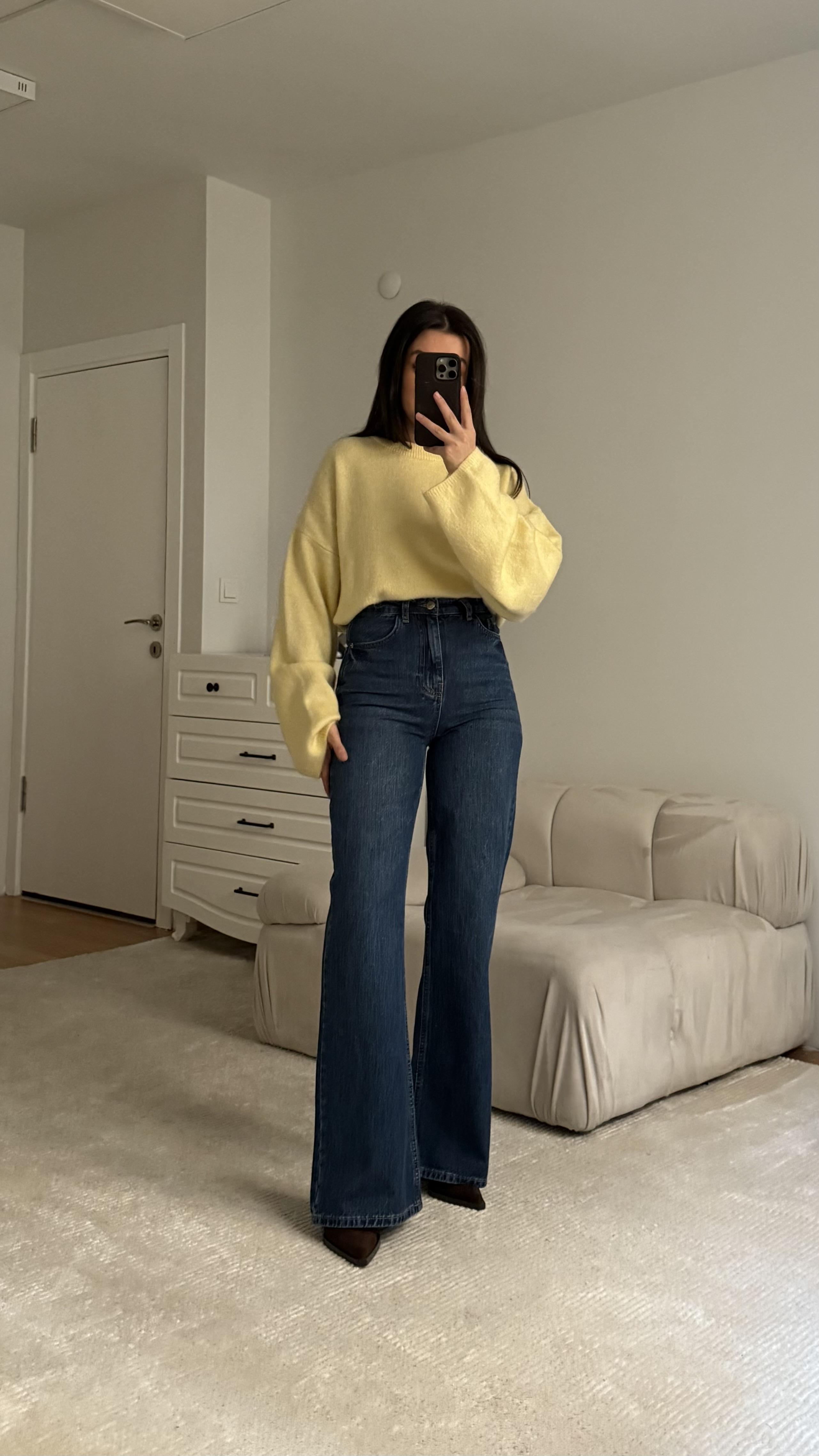 Mng Koyu Mavi Wide Leg Jean