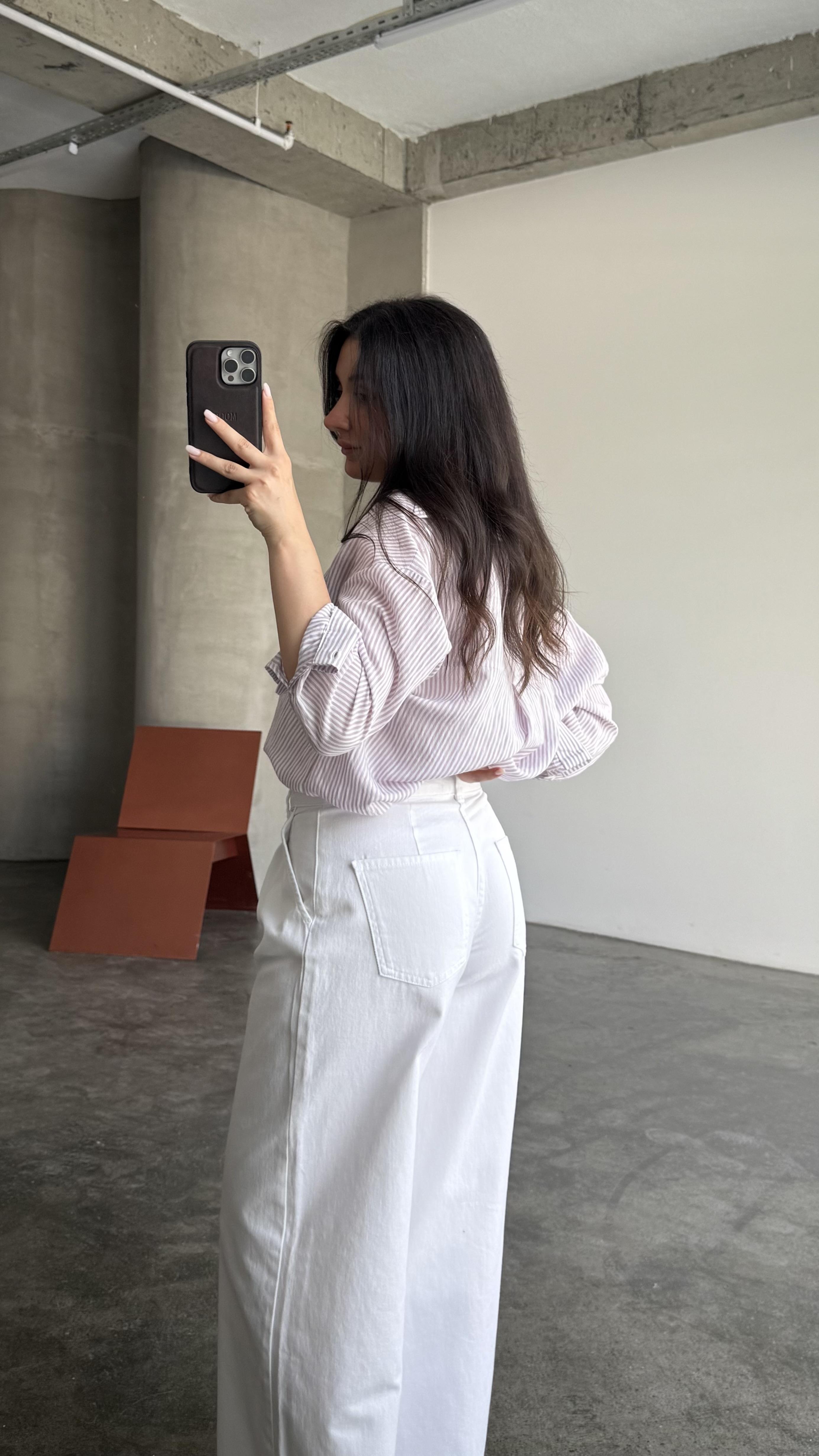 Mng Lila Beyaz Pamuk Gömlek